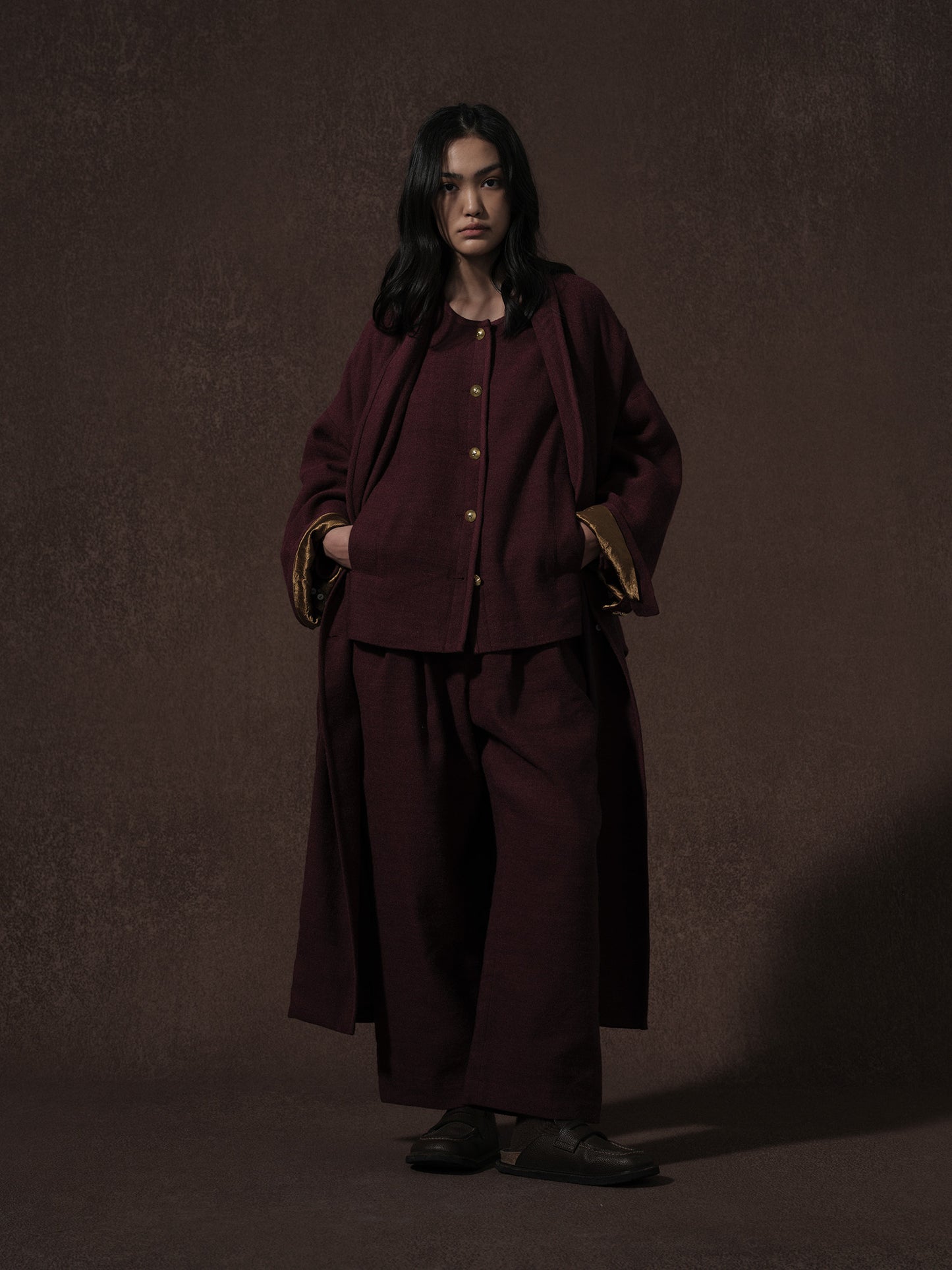 LABELDEL 25AW红色麻毛衬衫外套 长大衣