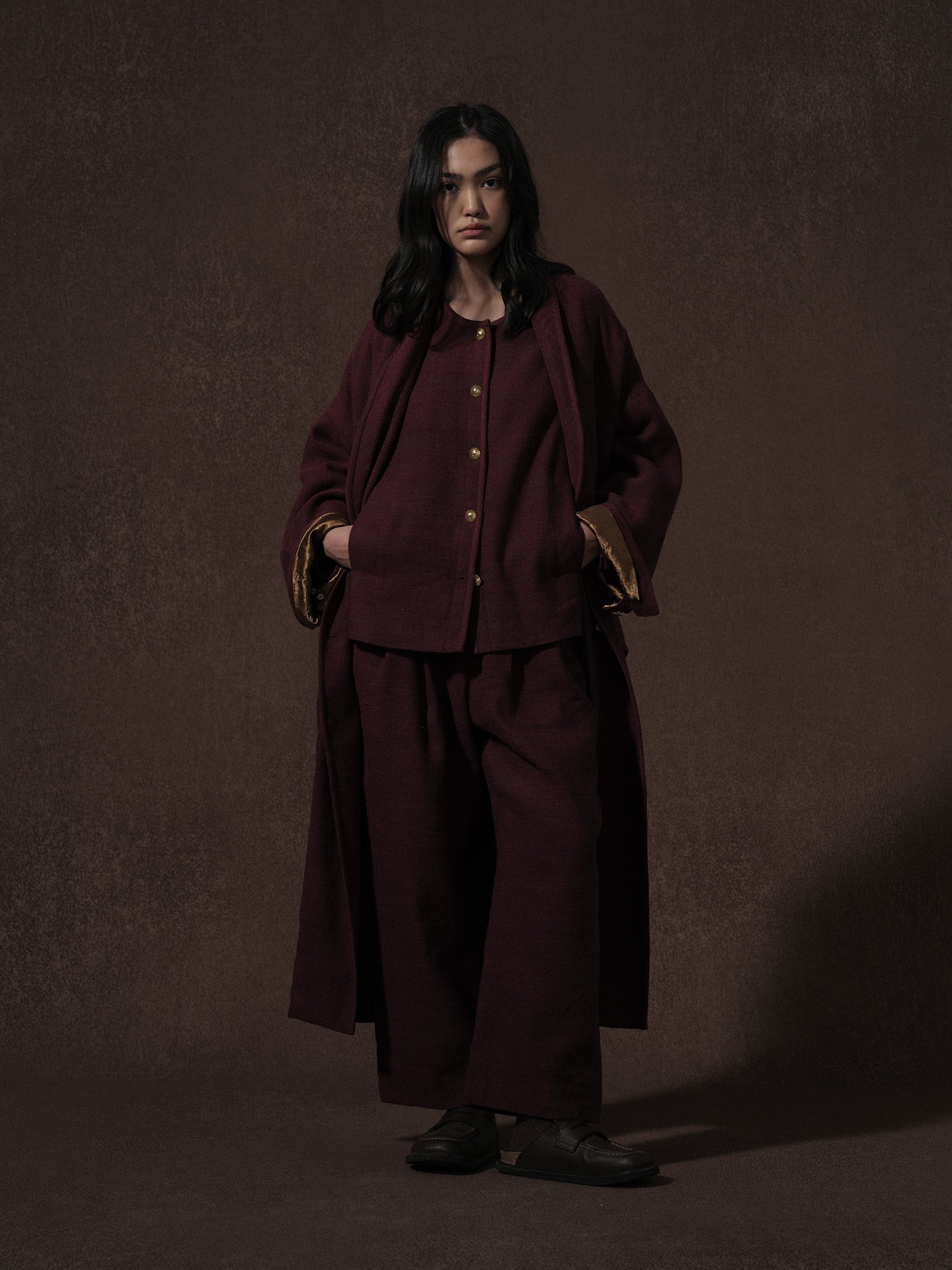 LABELDEL 25AW红色麻毛衬衫外套 长大衣