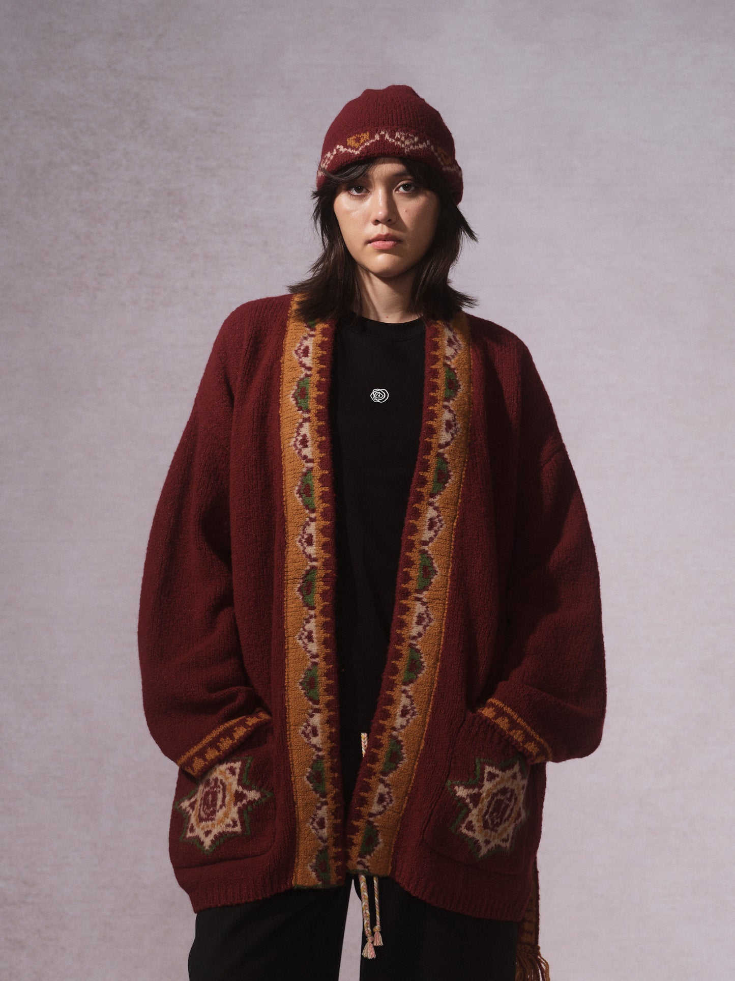 LABELDEL 25AW红色唐纹开衫毛衣01