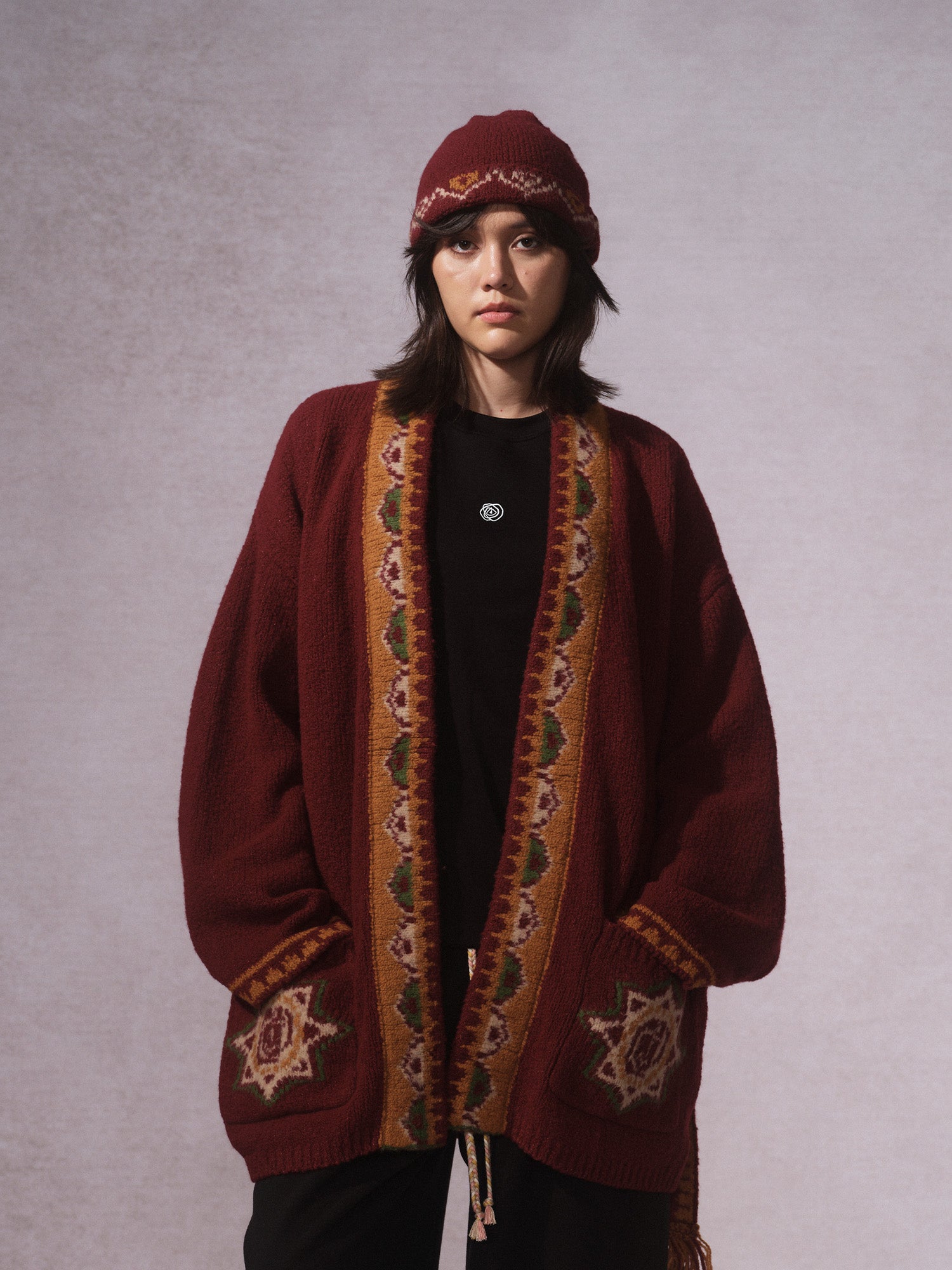 LABELDEL 25AW红色唐纹开衫毛衣01