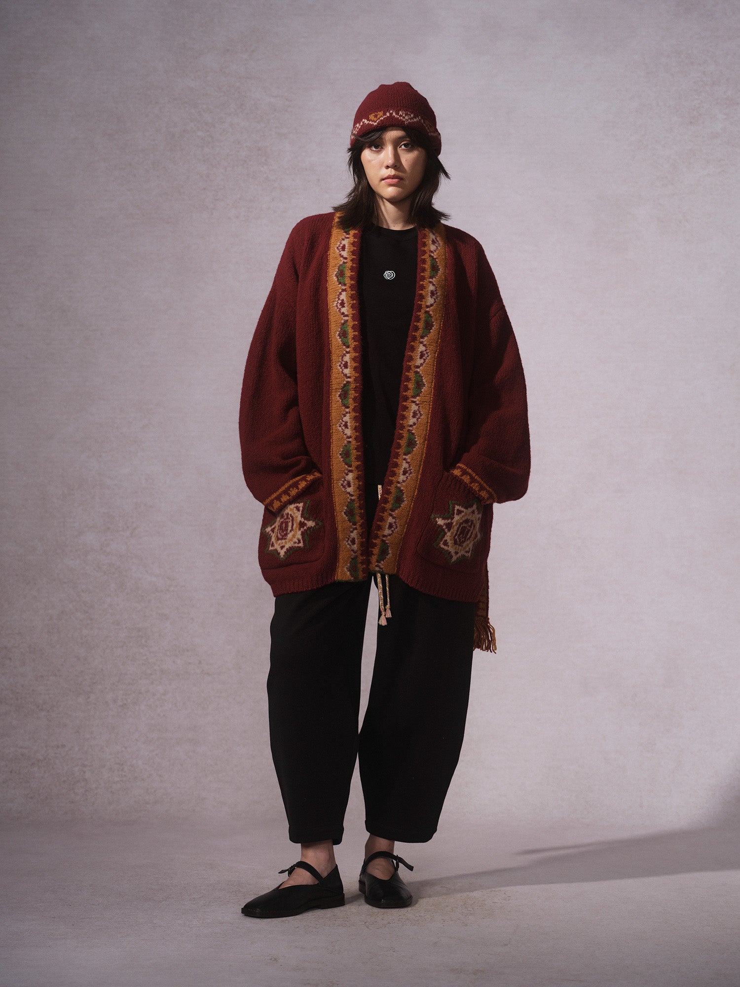 LABELDEL 25AW红色唐纹开衫毛衣1