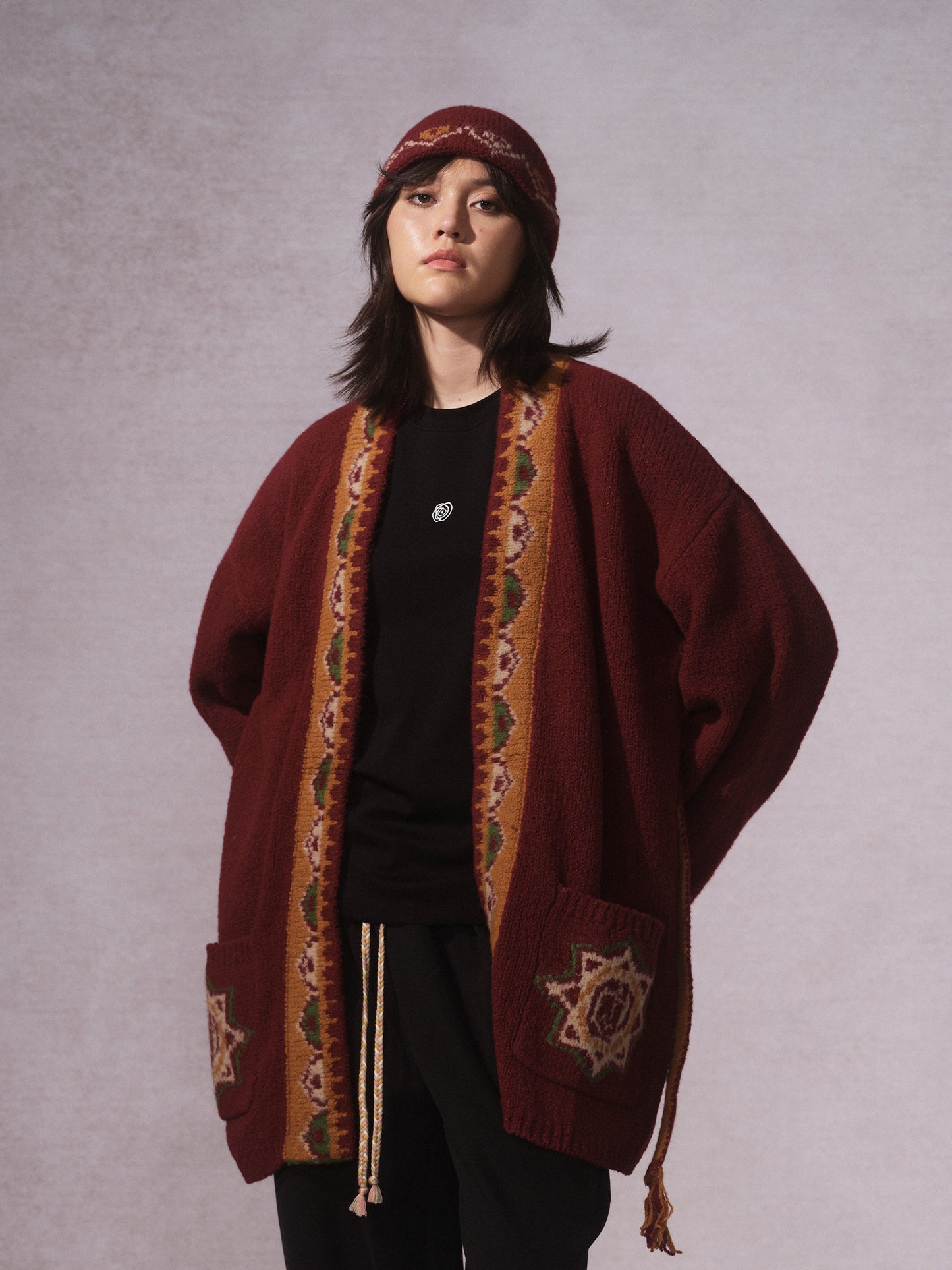 LABELDEL 25AW红色唐纹开衫毛衣0