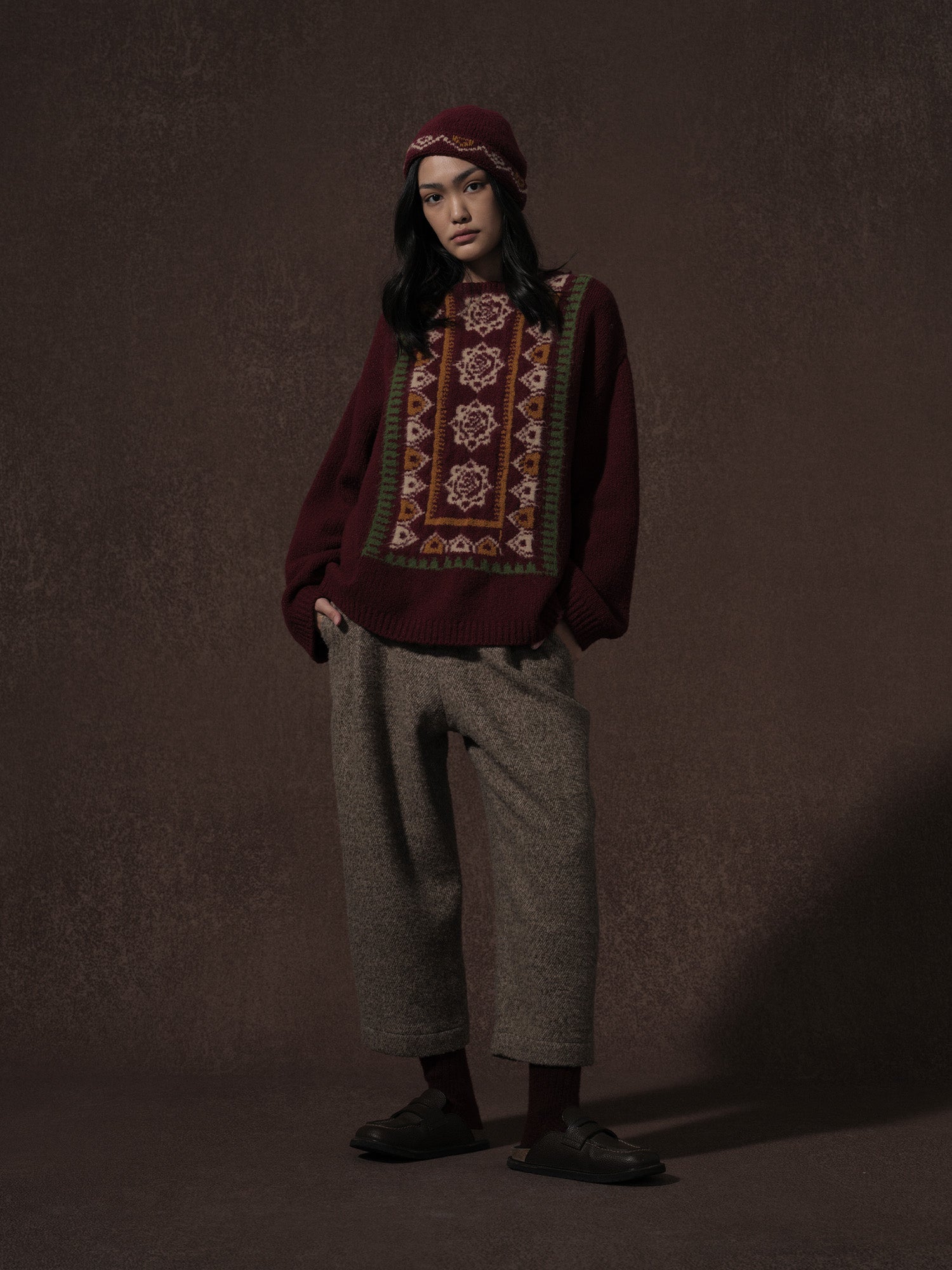 LABELDEL 25AW红色唐纹地毯毛衣1