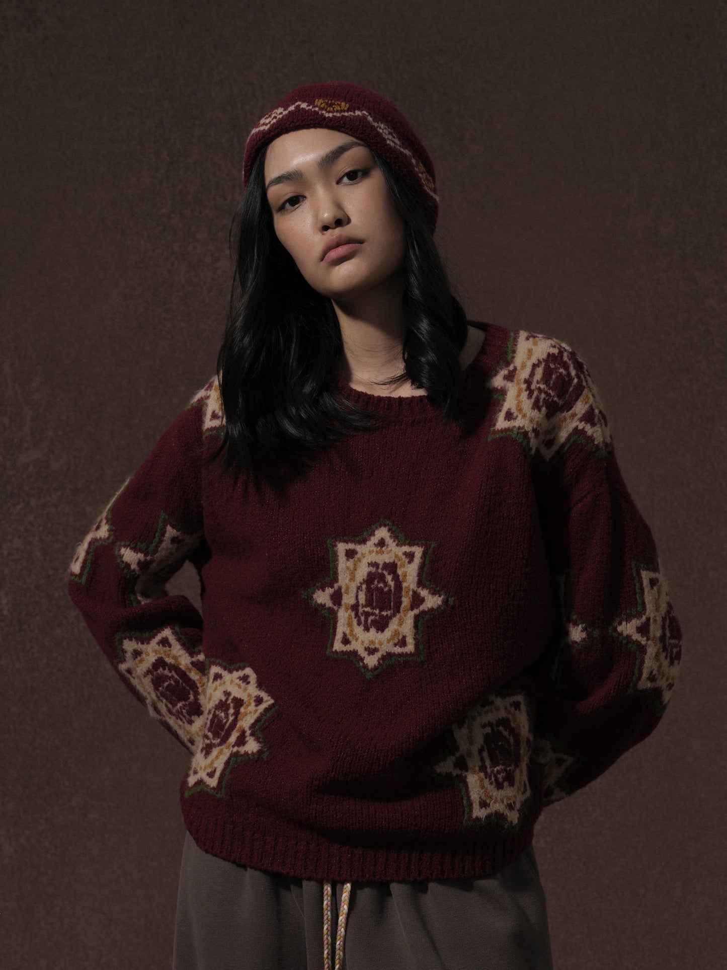 LABELDEL 25AW红色唐纹星星毛衣0