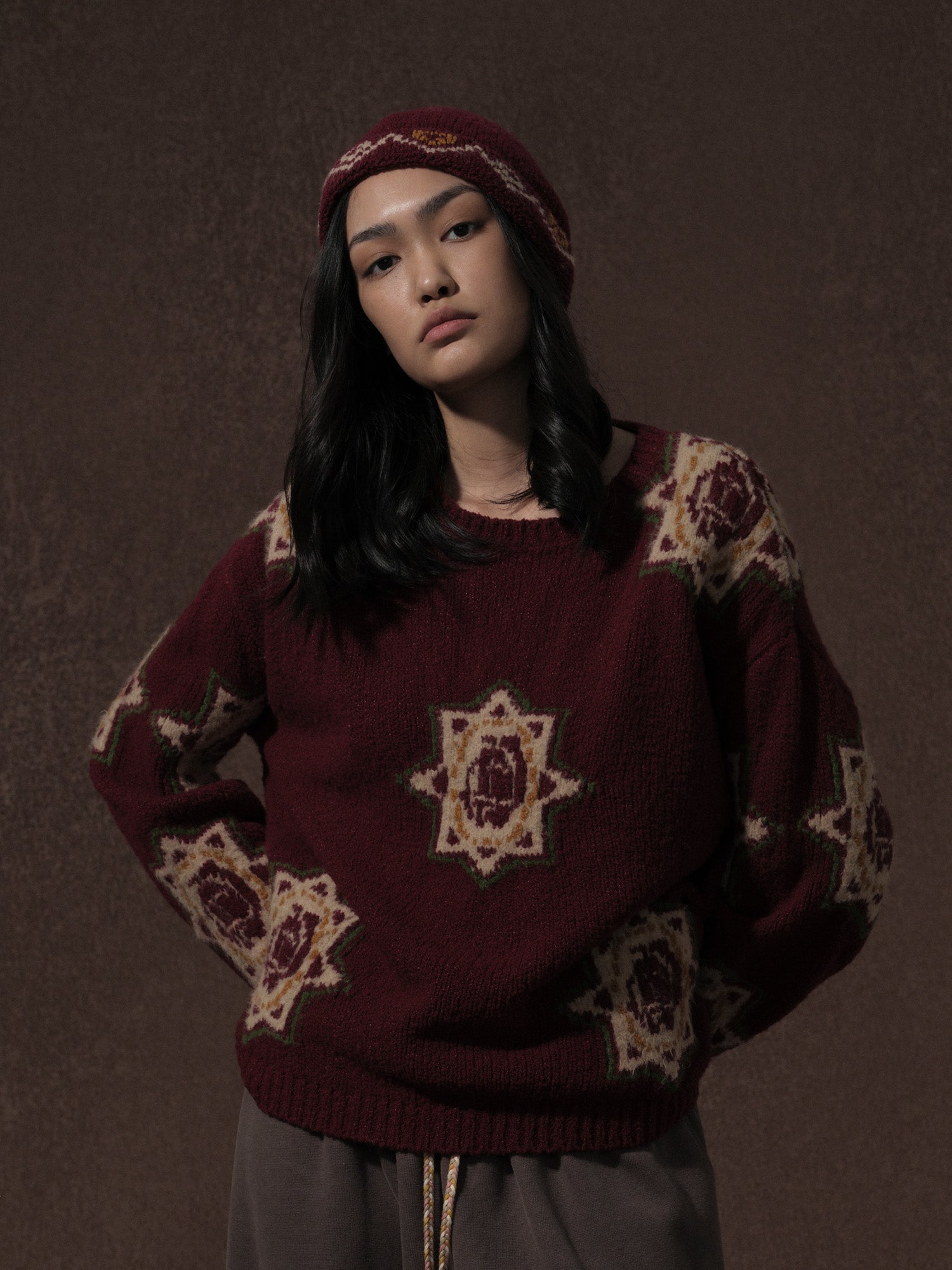 LABELDEL 25AW红色唐纹星星毛衣0