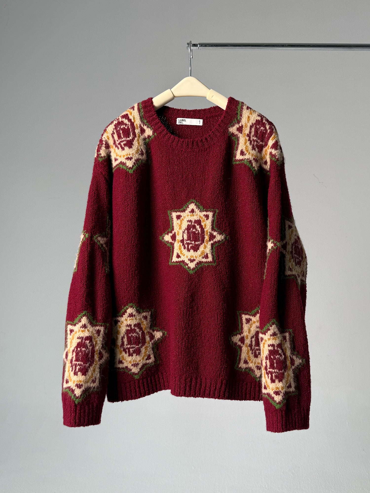 LABELDEL 25AW红色唐纹星星毛衣白底图