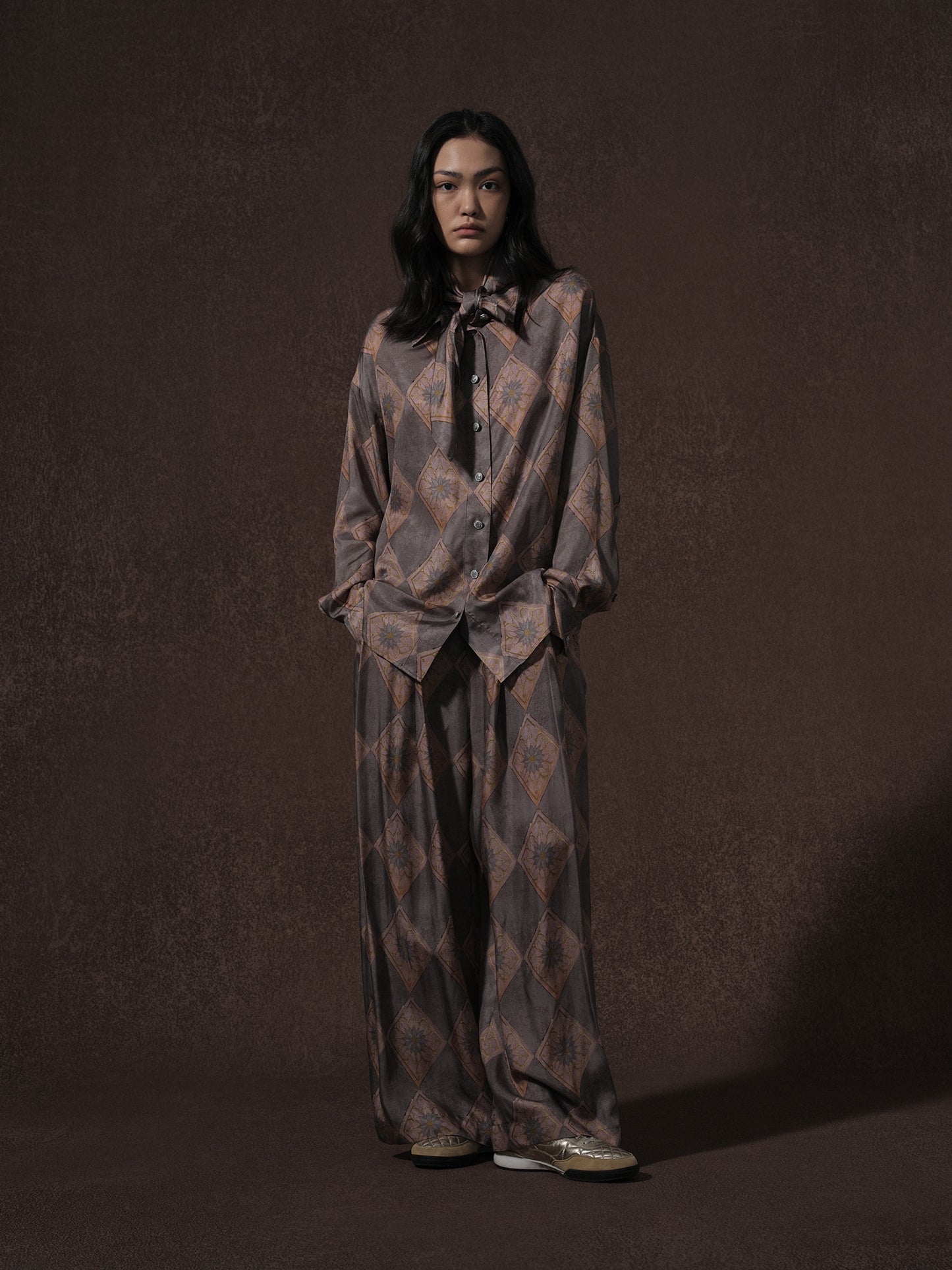 25AW唐纹印花铜氨衬衫和裤子1