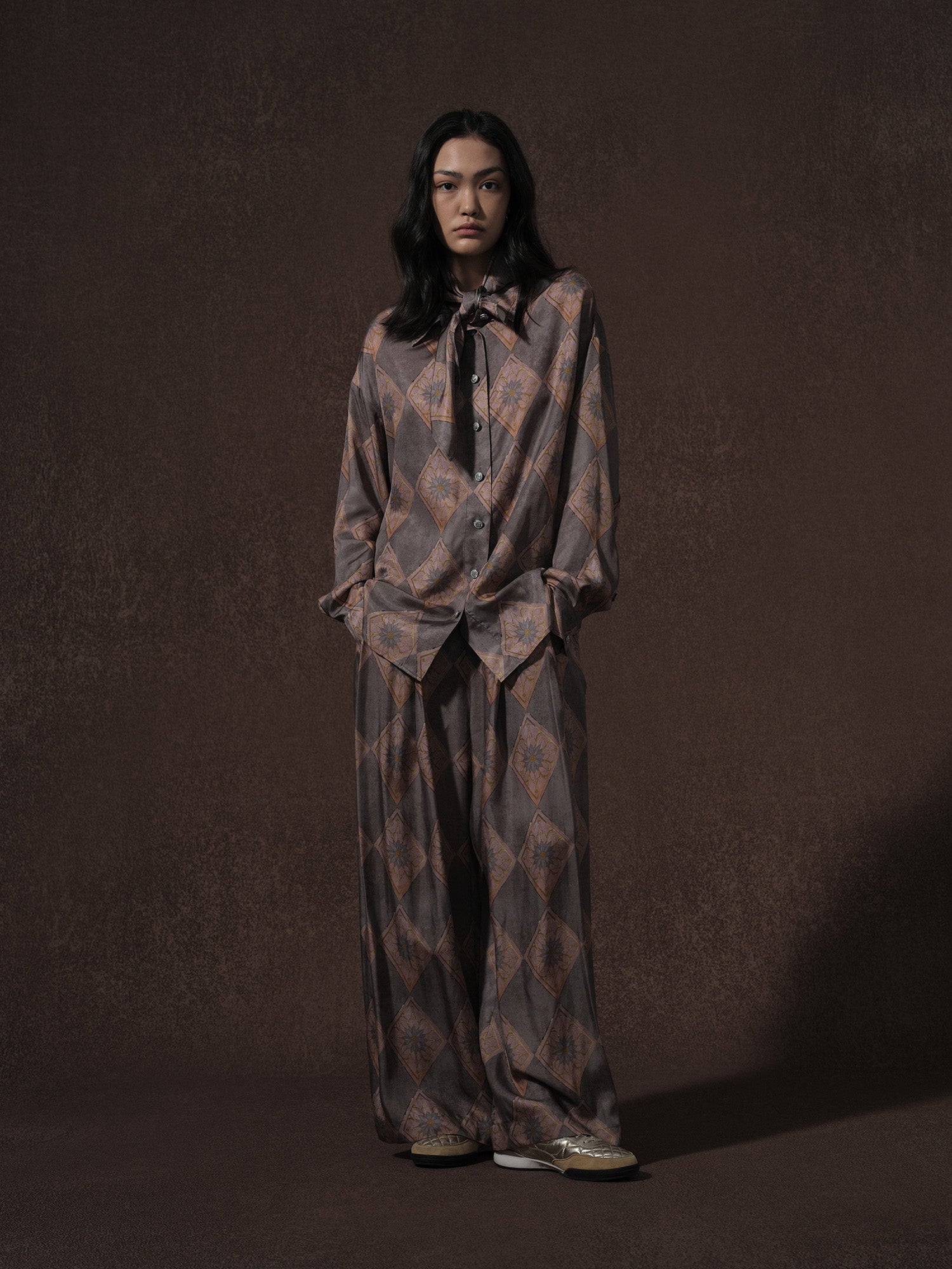 25AW唐纹印花铜氨衬衫和裤子1