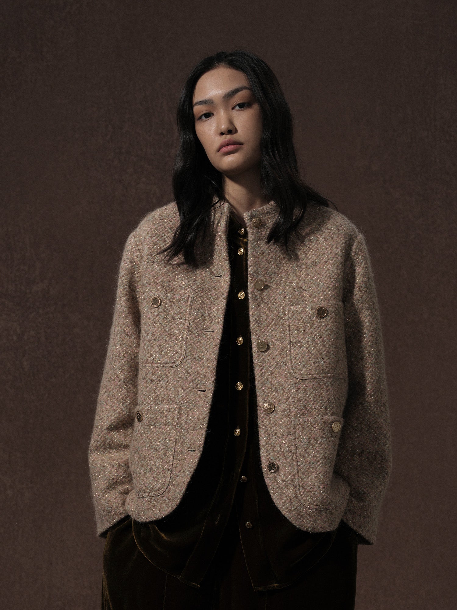 LABELDEL 25AW鱼鳞纹粗花呢四袋夹克0