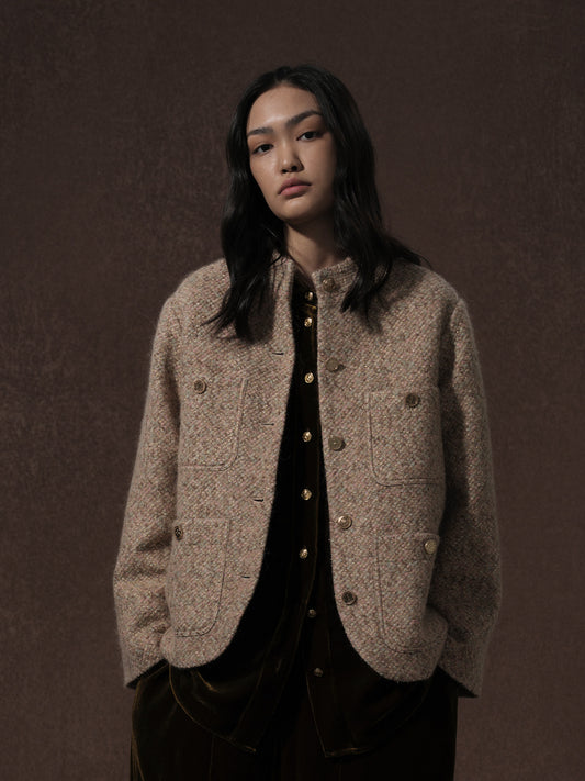 LABELDEL 25AW鱼鳞纹粗花呢四袋夹克0