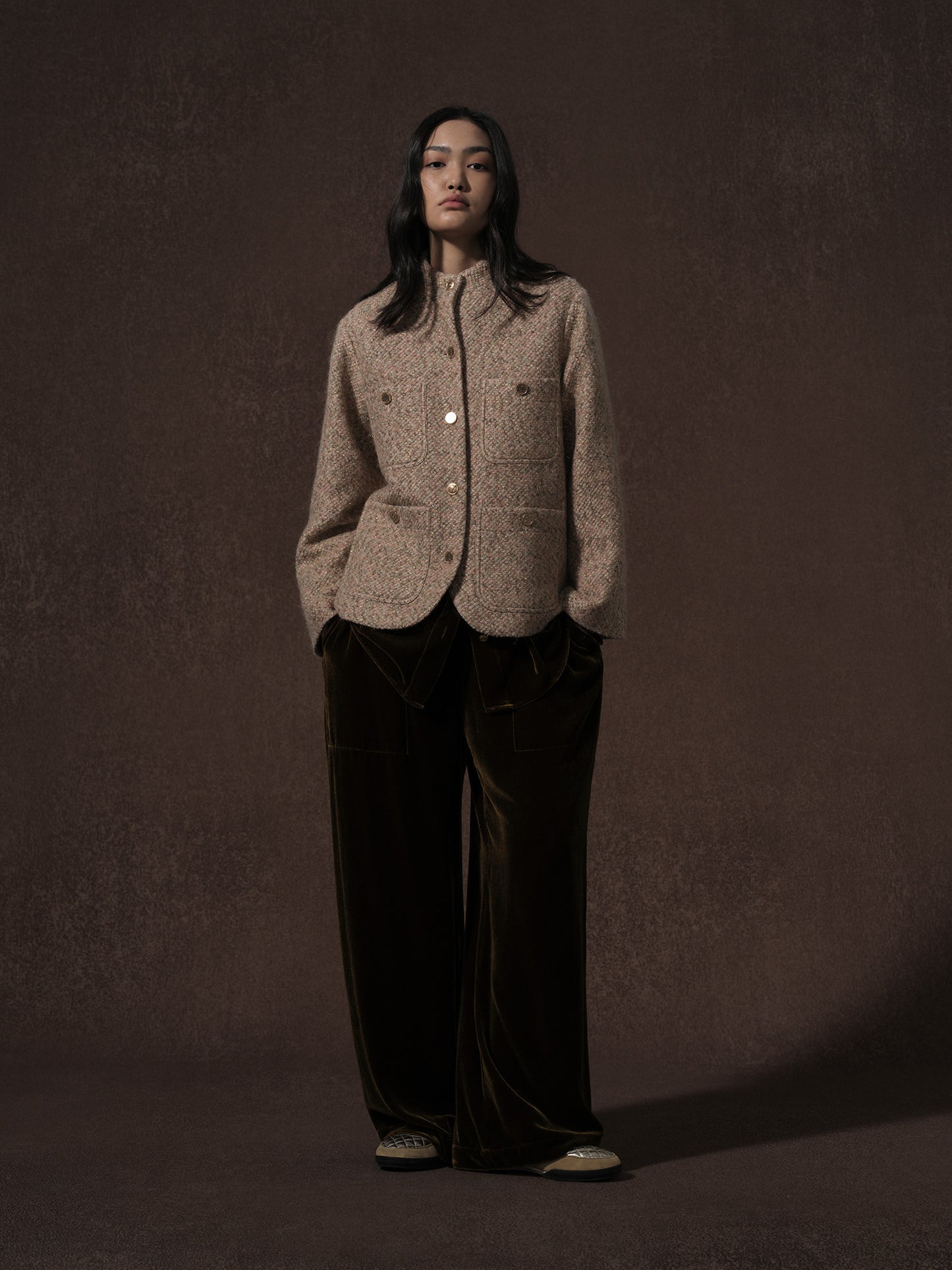 LABELDEL 25AW鱼鳞纹粗花呢四袋夹克 咖金丝绒长裤2