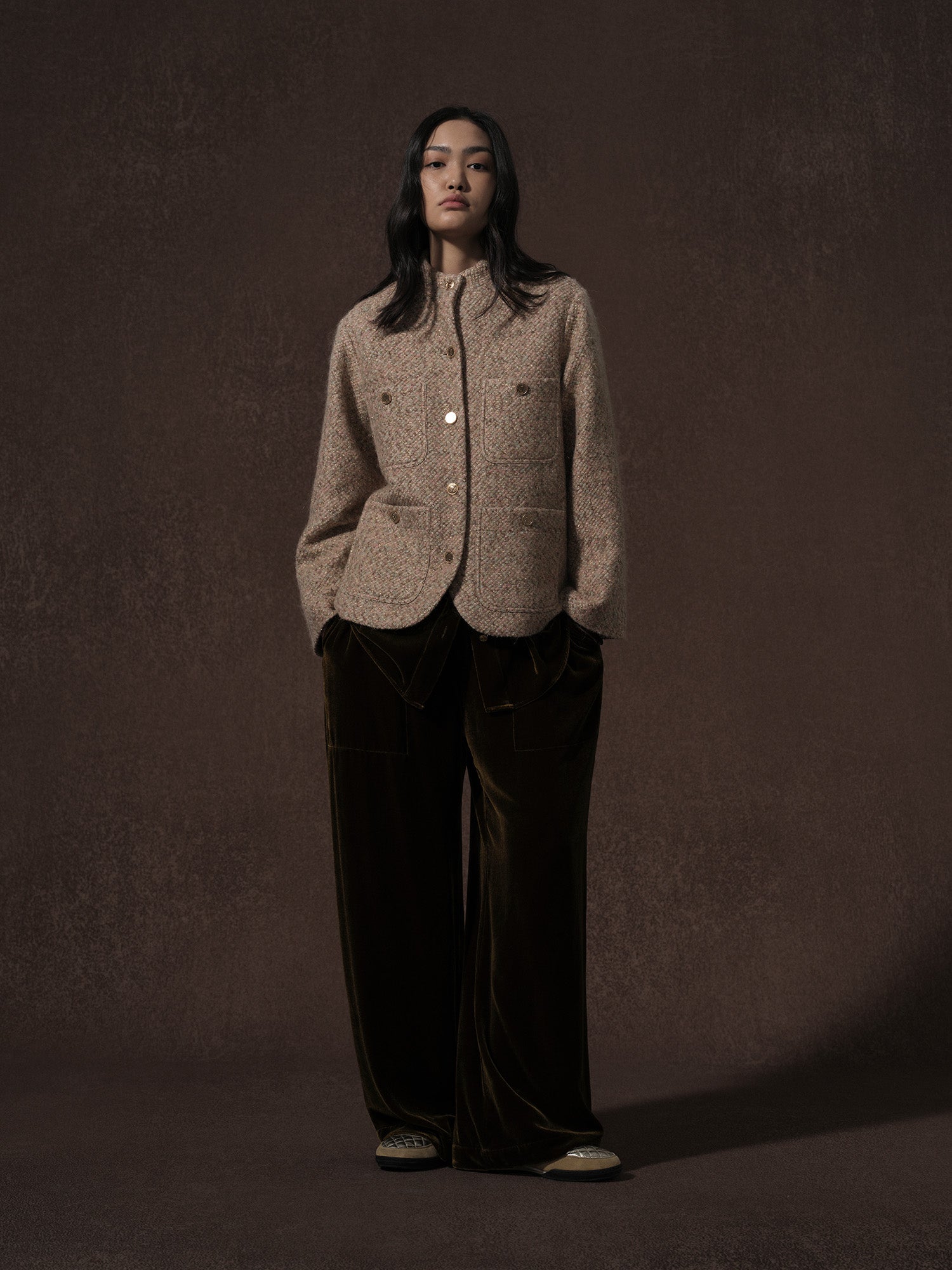 LABELDEL 25AW鱼鳞纹粗花呢四袋夹克 咖金丝绒长裤2