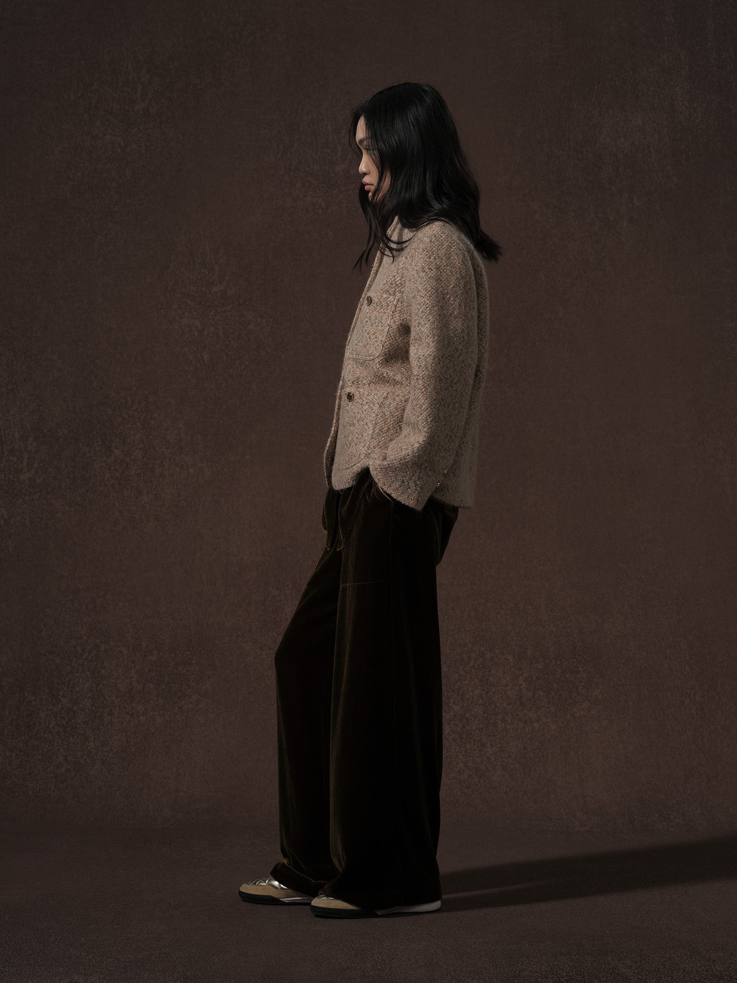 LABELDEL 25AW鱼鳞纹粗花呢四袋夹克 咖金丝绒长裤3