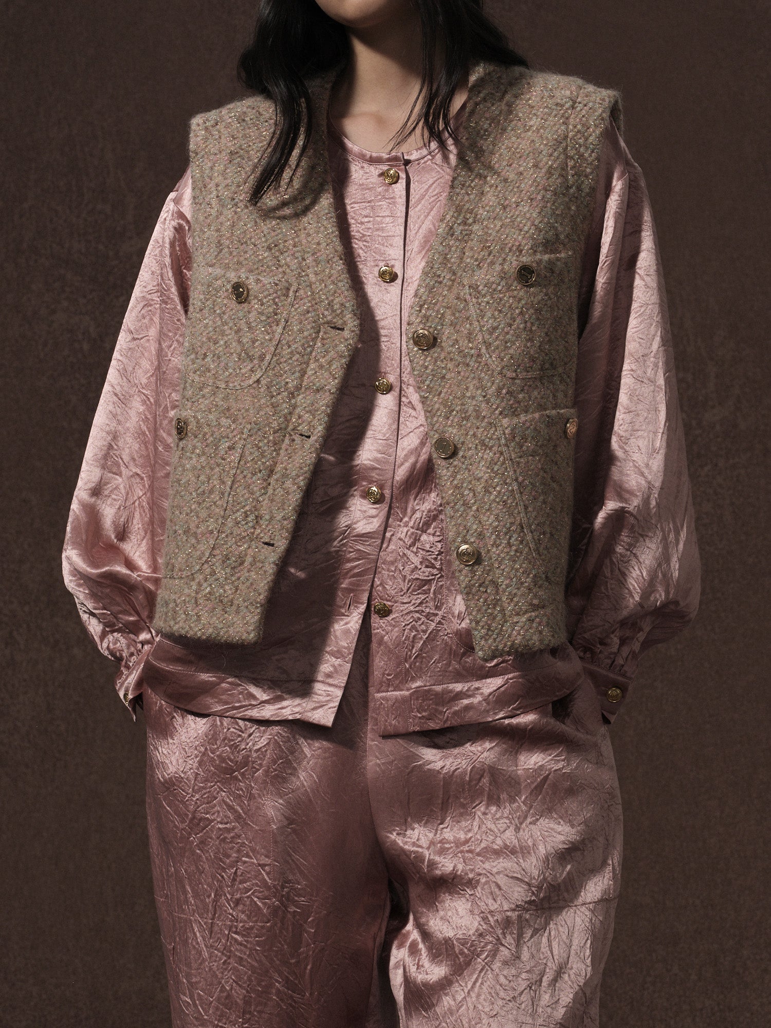 LABELDEL 25AW鱼鳞纹粗花呢四袋马甲0