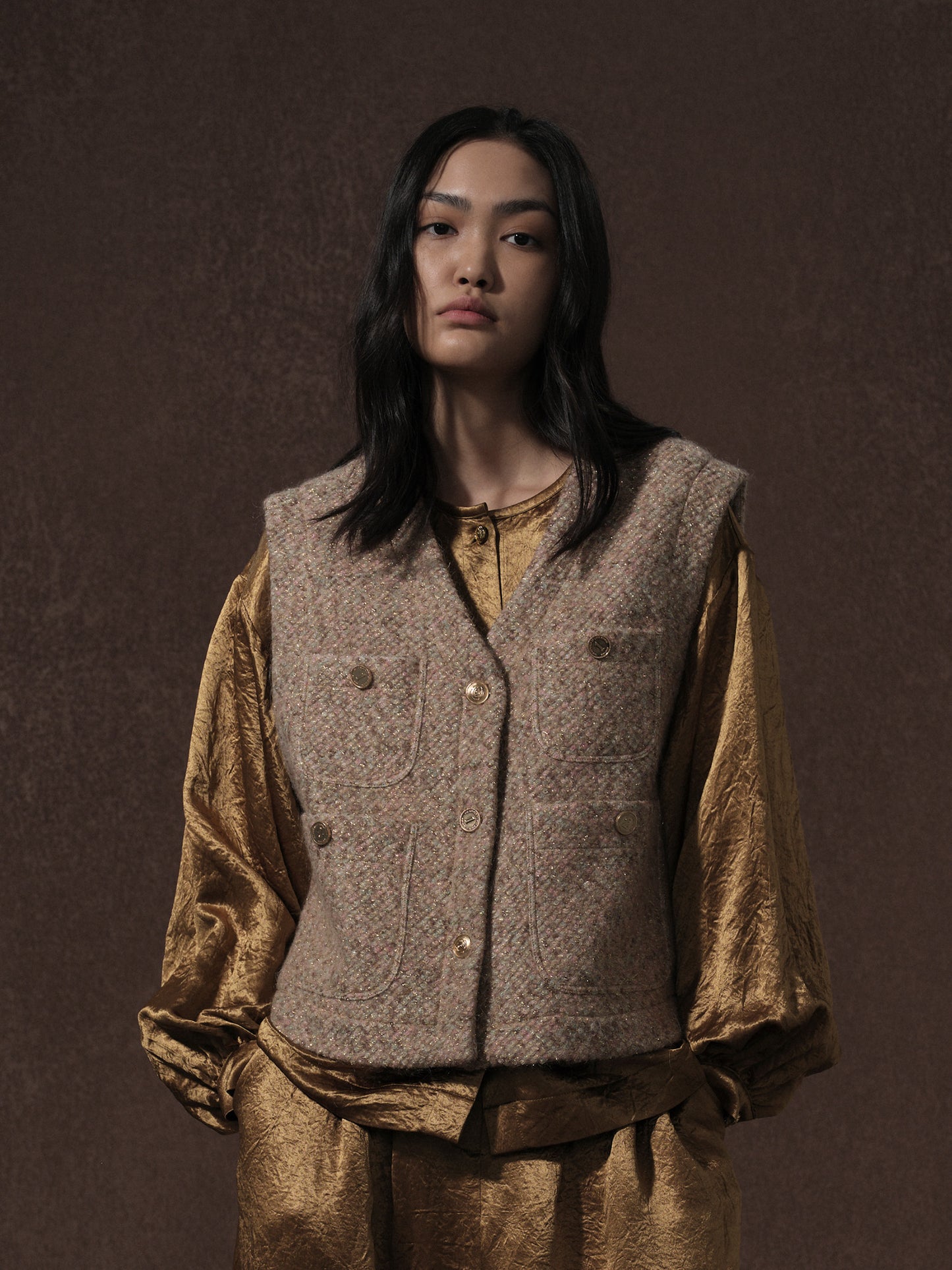 LABELDEL 25AW鱼鳞纹粗花呢四袋马甲1