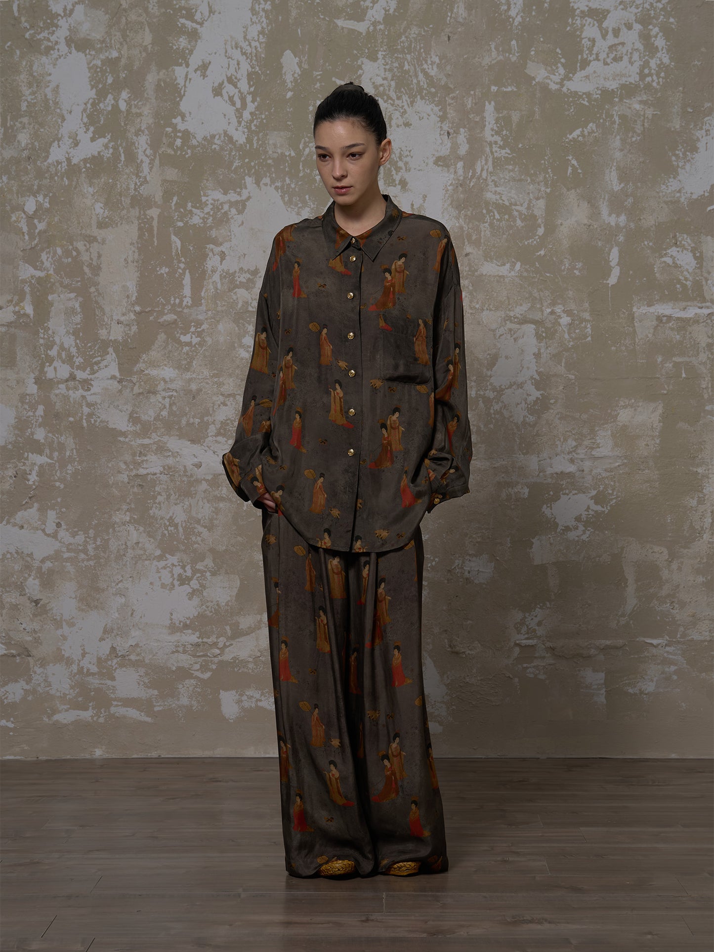 LABELDEL 25SS簪花仕女图铜氨印花长袖衬衫2