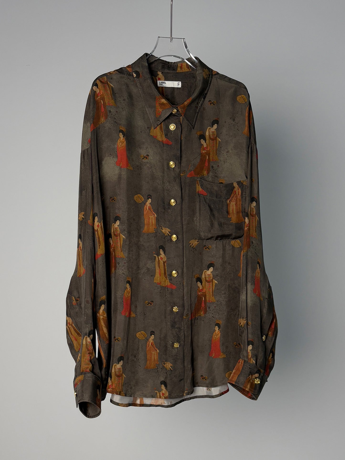 LABELDEL 25SS簪花仕女图铜氨印花长袖衬衫白底图