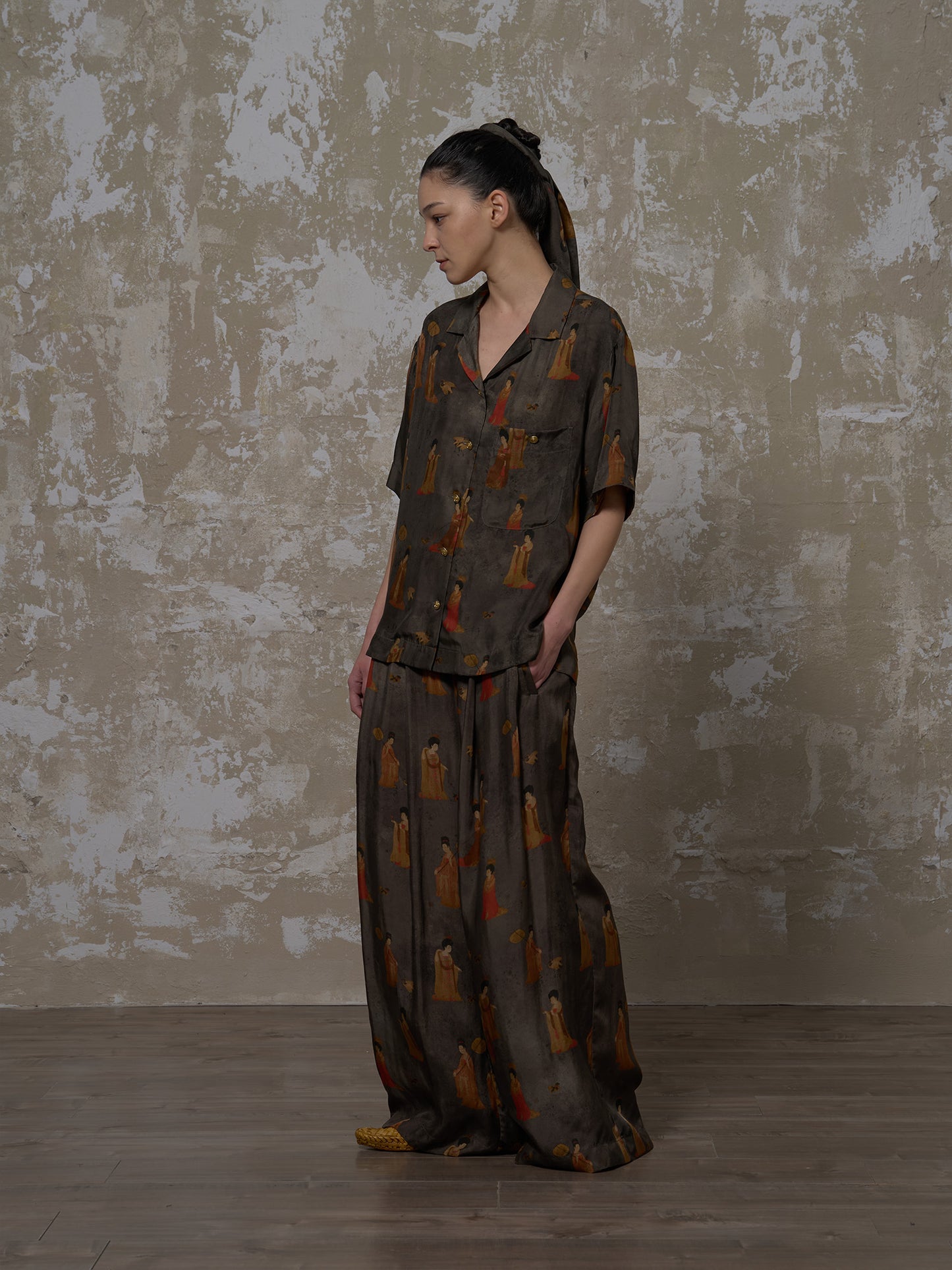 LABELDEL 25SS簪花仕女图铜氨印花短袖衬衫2