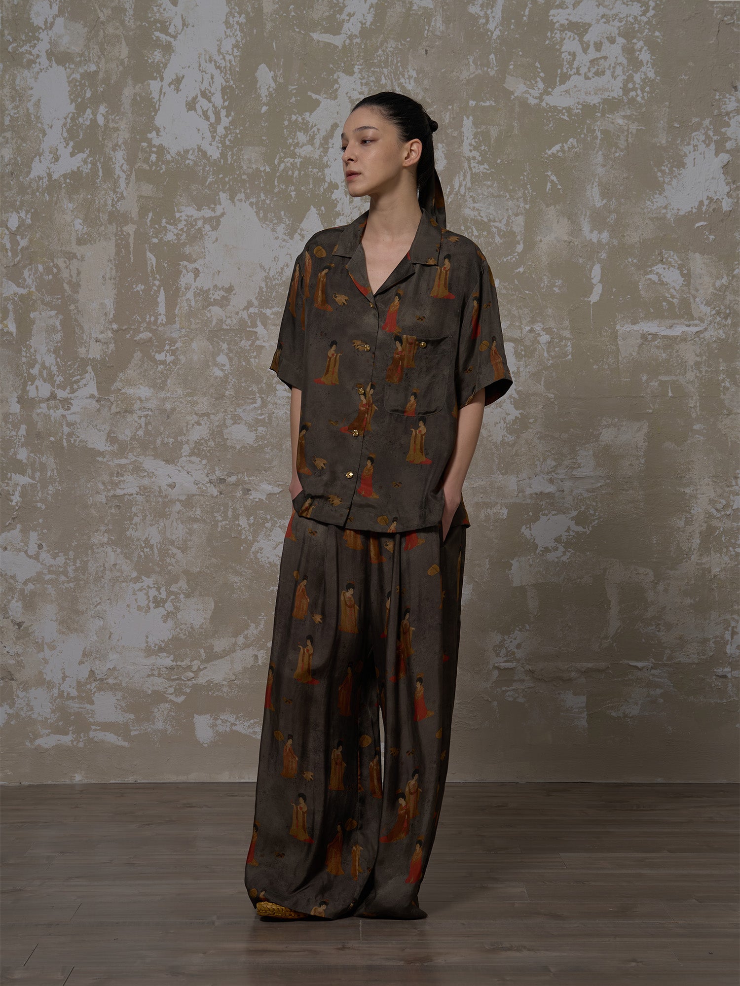 LABELDEL 25SS簪花仕女图铜氨印花短袖衬衫1