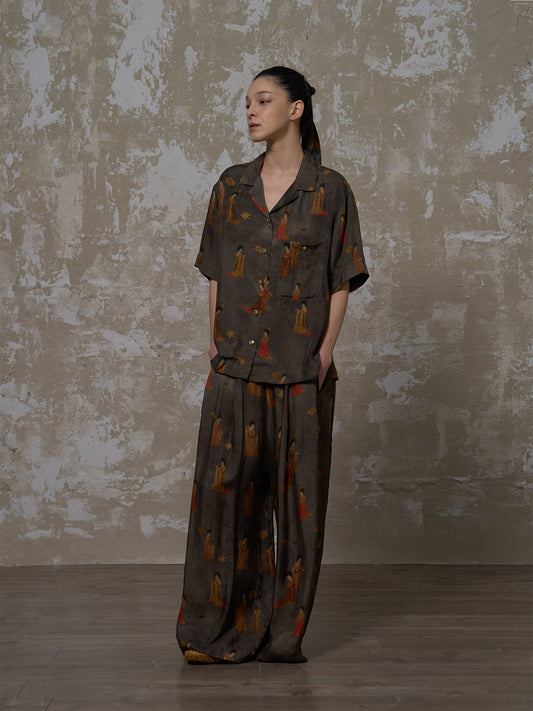 LABELDEL 25SS簪花仕女图铜氨印花短袖衬衫1