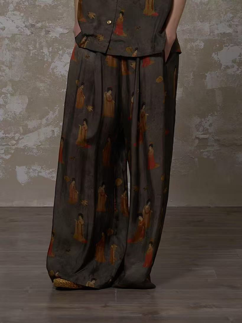 LABELDEL 25SS簪花仕女图铜氨印花长裤1