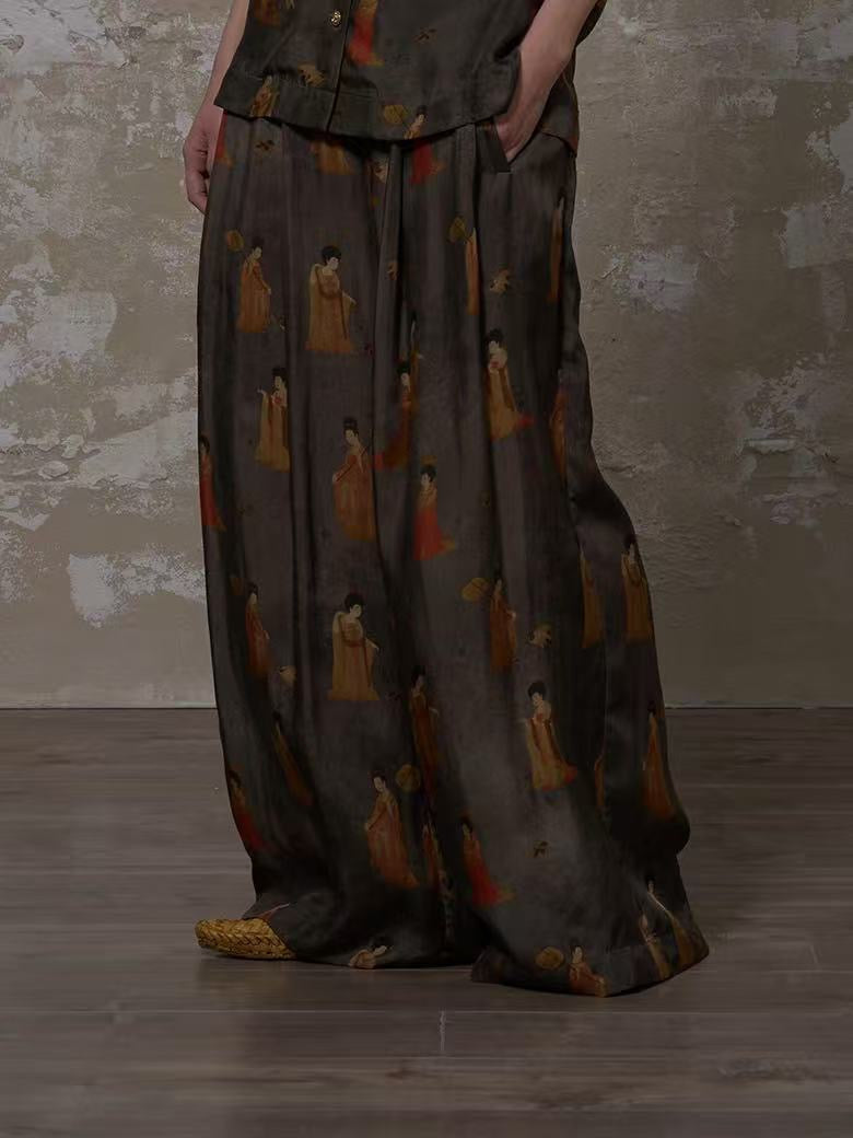 LABELDEL 25SS簪花仕女图铜氨印花长裤2