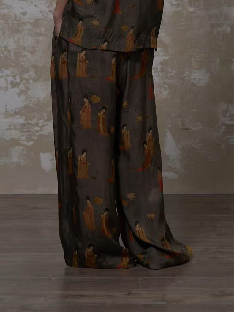 LABELDEL 25SS簪花仕女图铜氨印花长裤3