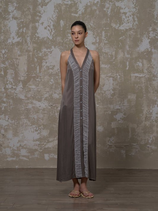 LABELDEL 25SS青灰铜氨拼纱连衣裙1