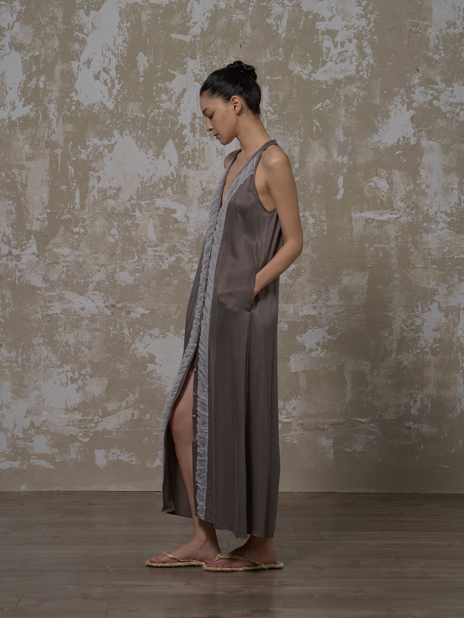 LABELDEL 25SS青灰铜氨拼纱连衣裙2