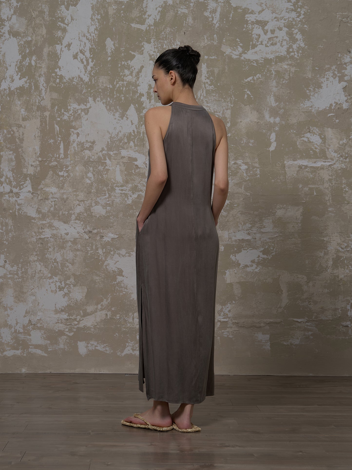 LABELDEL 25SS青灰铜氨拼纱连衣裙3