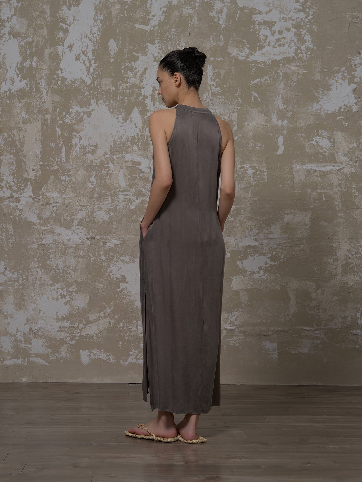 LABELDEL 25SS青灰铜氨拼纱连衣裙3