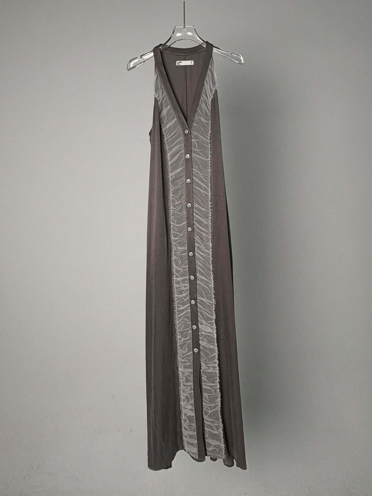 LABELDEL 25SS青灰铜氨拼纱连衣裙白底图