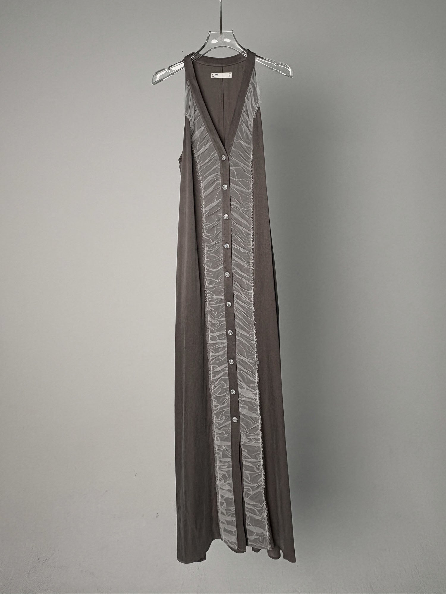 LABELDEL 25SS青灰铜氨拼纱连衣裙白底图