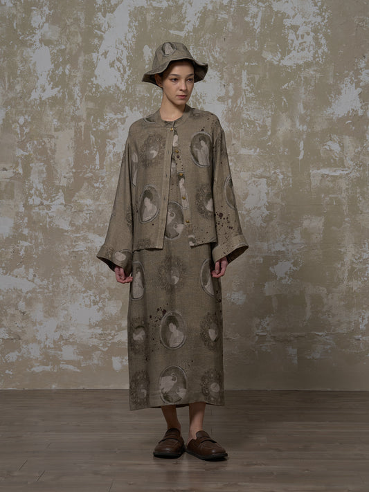 LABELDEL 25SS簪花仕女图绿麻印花长袖衬衫1