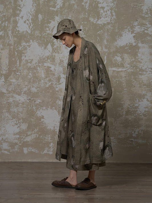 LABELDEL 25SS簪花仕女图绿麻印花长袍1