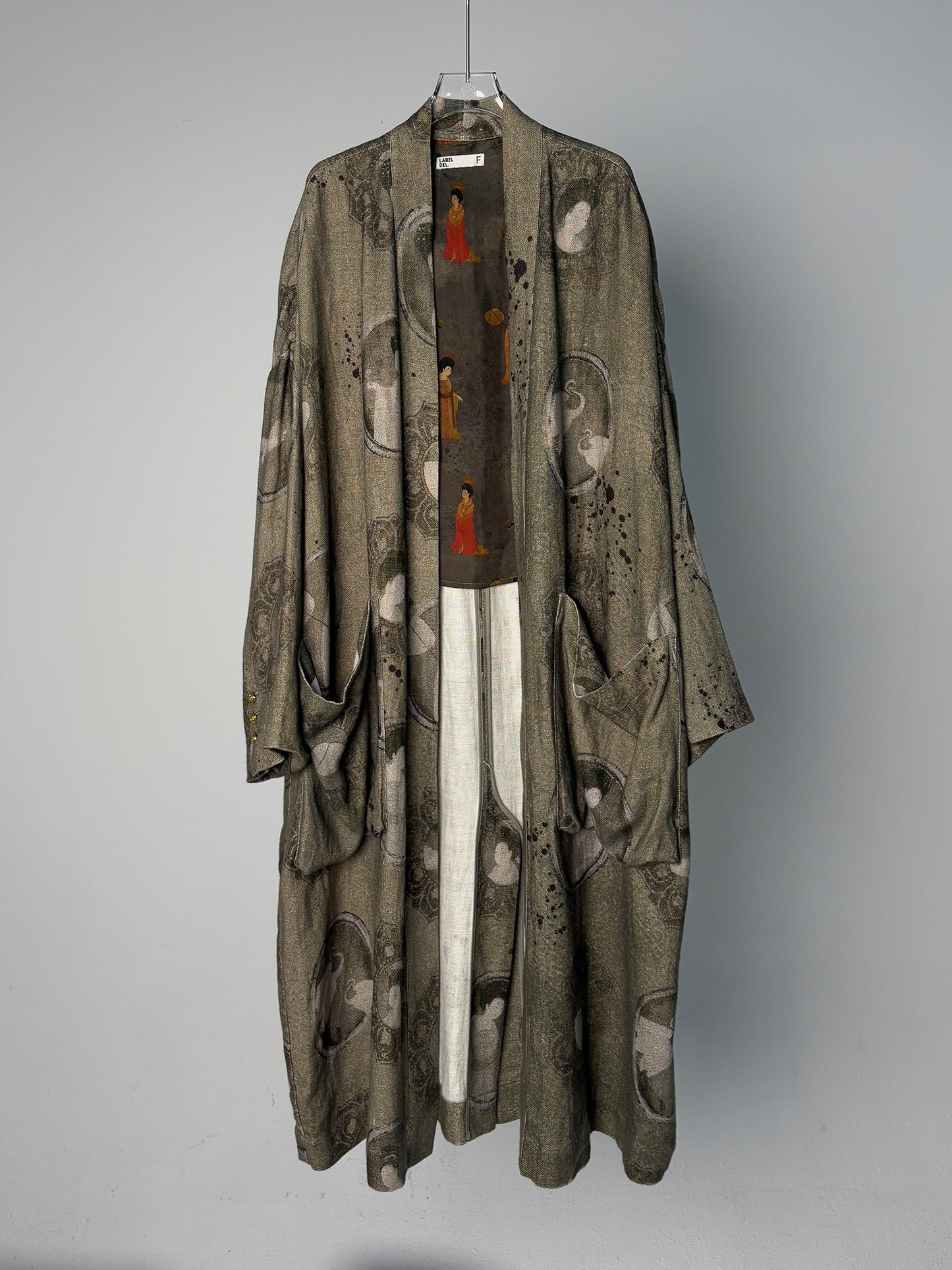 LABELDEL 25SS簪花仕女图绿麻印花长袍白底图