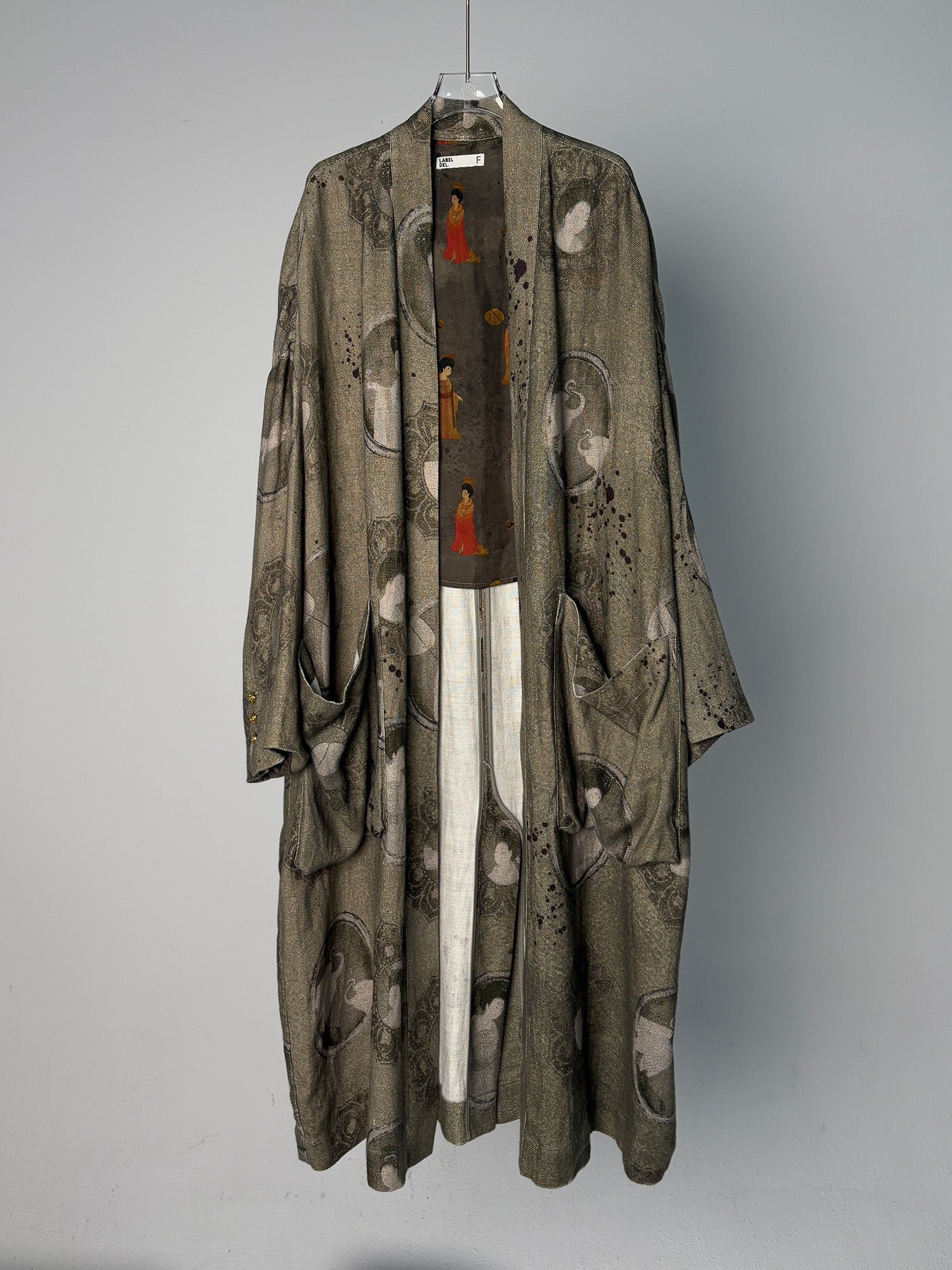 LABELDEL 25SS簪花仕女图绿麻印花长袍白底图