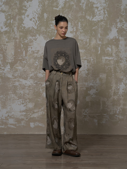 LABELDEL 25SS簪花仕女图绿麻印花长裤1