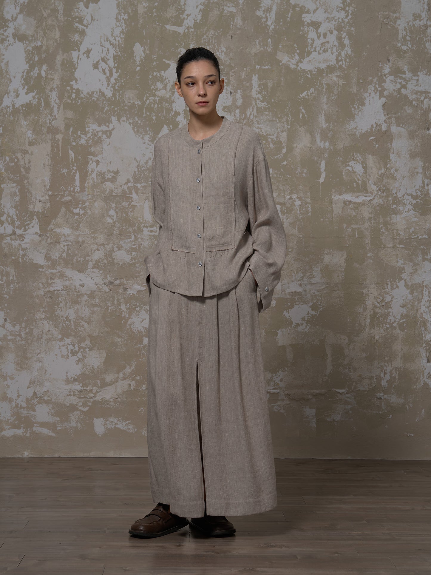 LABELDEL 25SS灰色亚麻长袖衬衫1