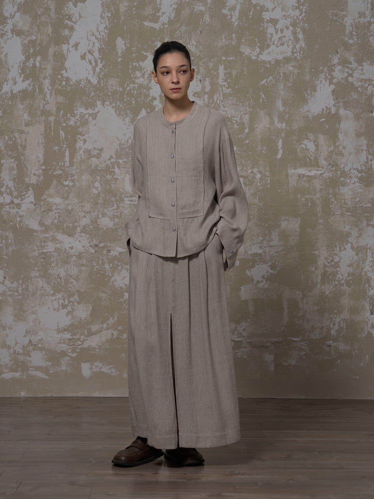 LABELDEL 25SS灰色亚麻长袖衬衫1