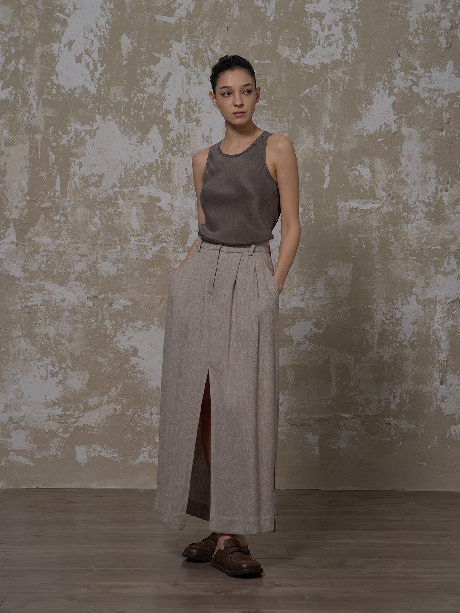 LABELDEL 25SS灰色亚麻半裙1