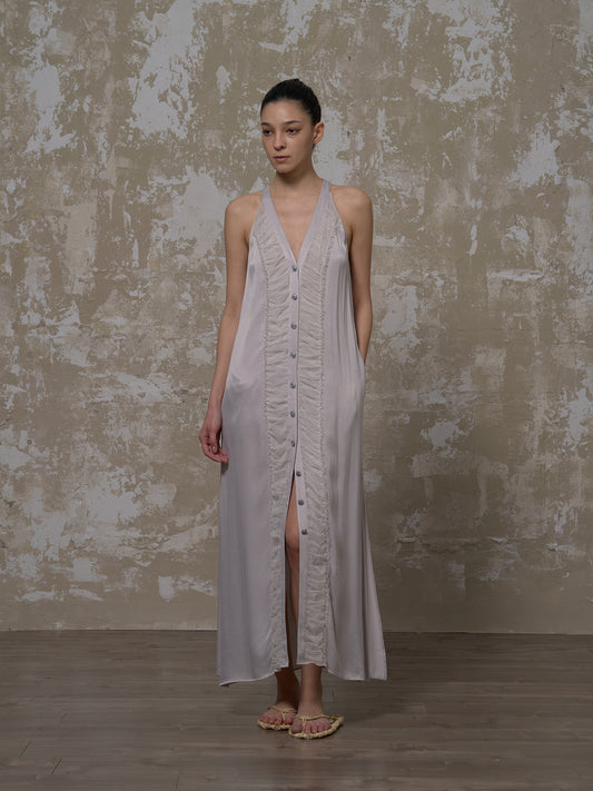 LABELDEL 25SS银灰铜氨拼纱连衣裙1