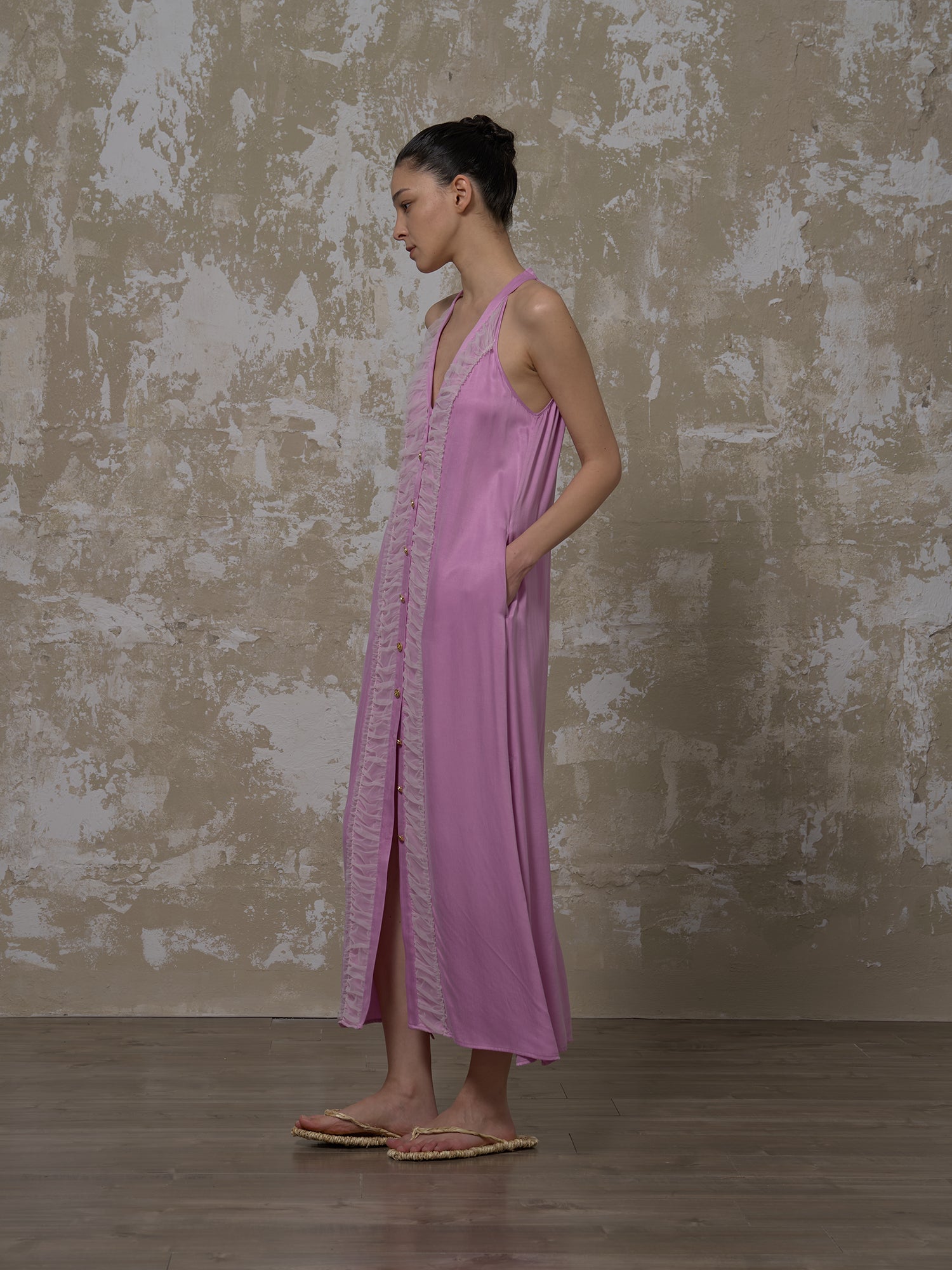 LABELDEL 25SS粉紫铜氨拼纱连衣裙2