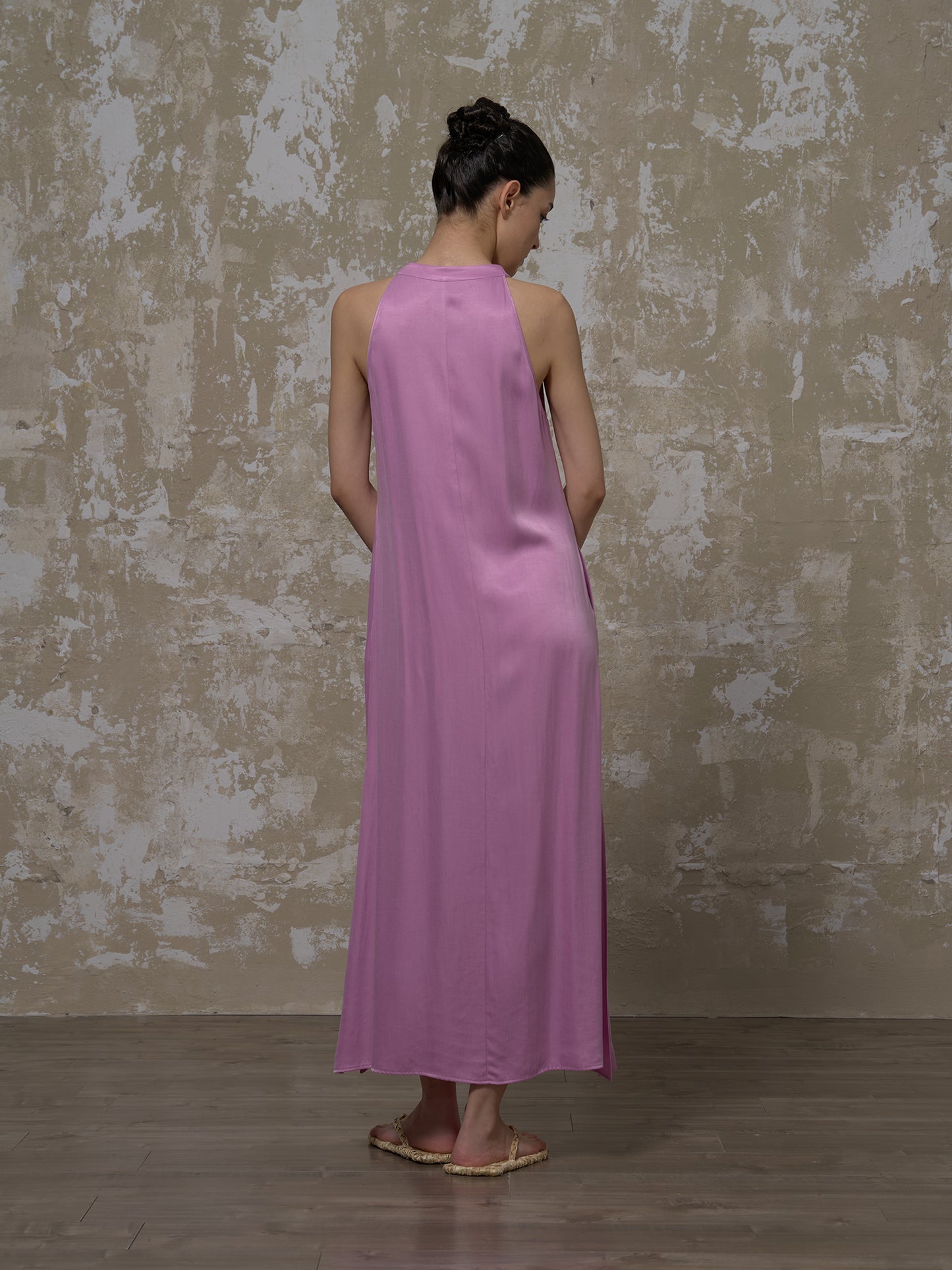 LABELDEL 25SS粉紫铜氨拼纱连衣裙3