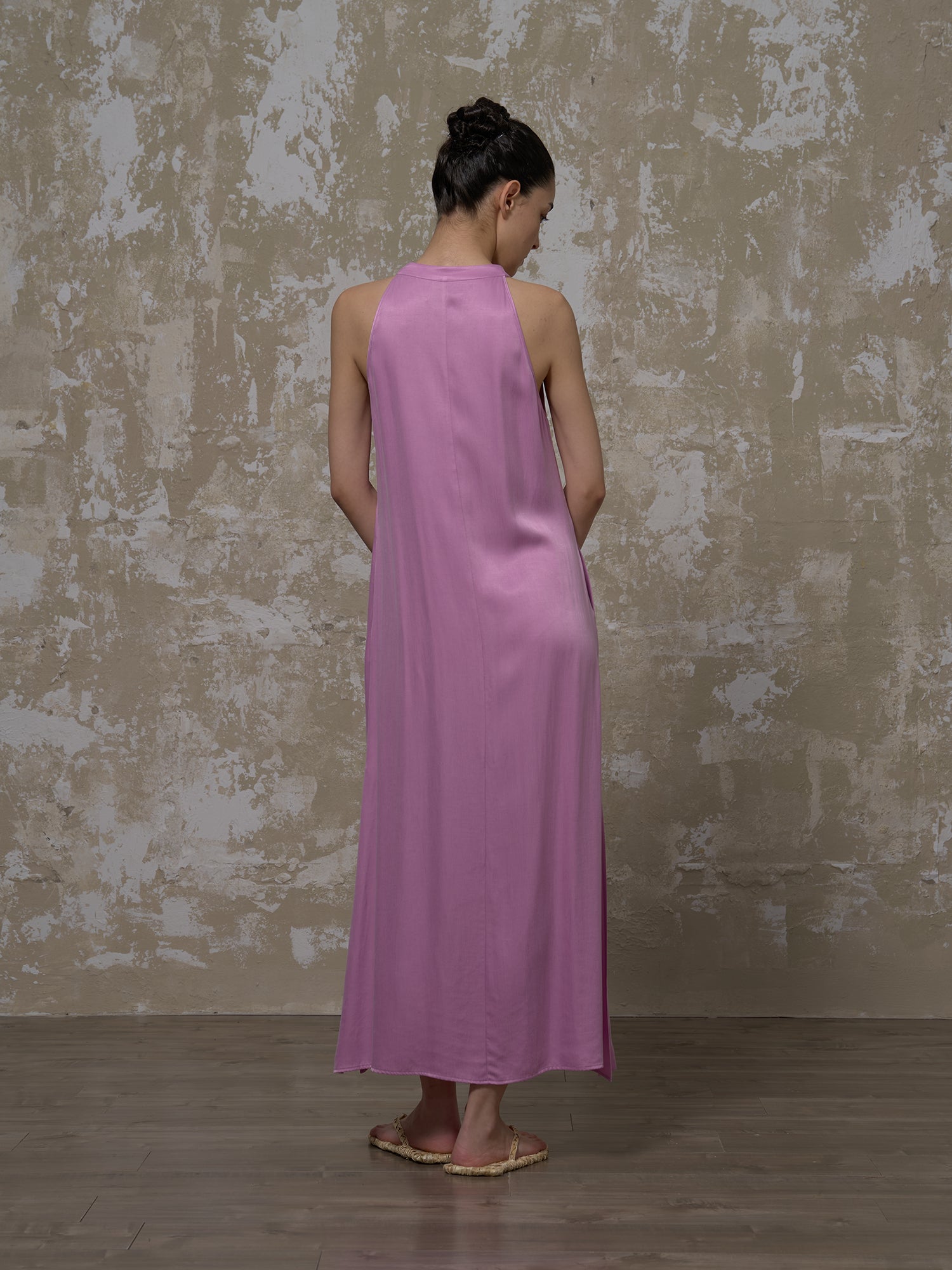 LABELDEL 25SS粉紫铜氨拼纱连衣裙3