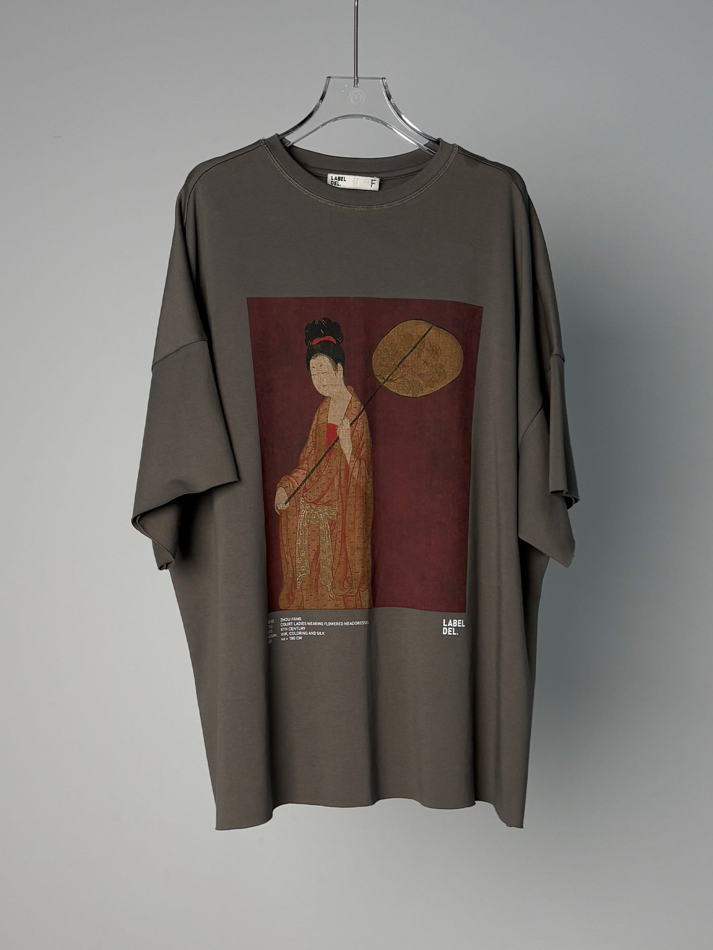 LABELDEL 25SS簪花仕女图印花T恤  摇扇白底图