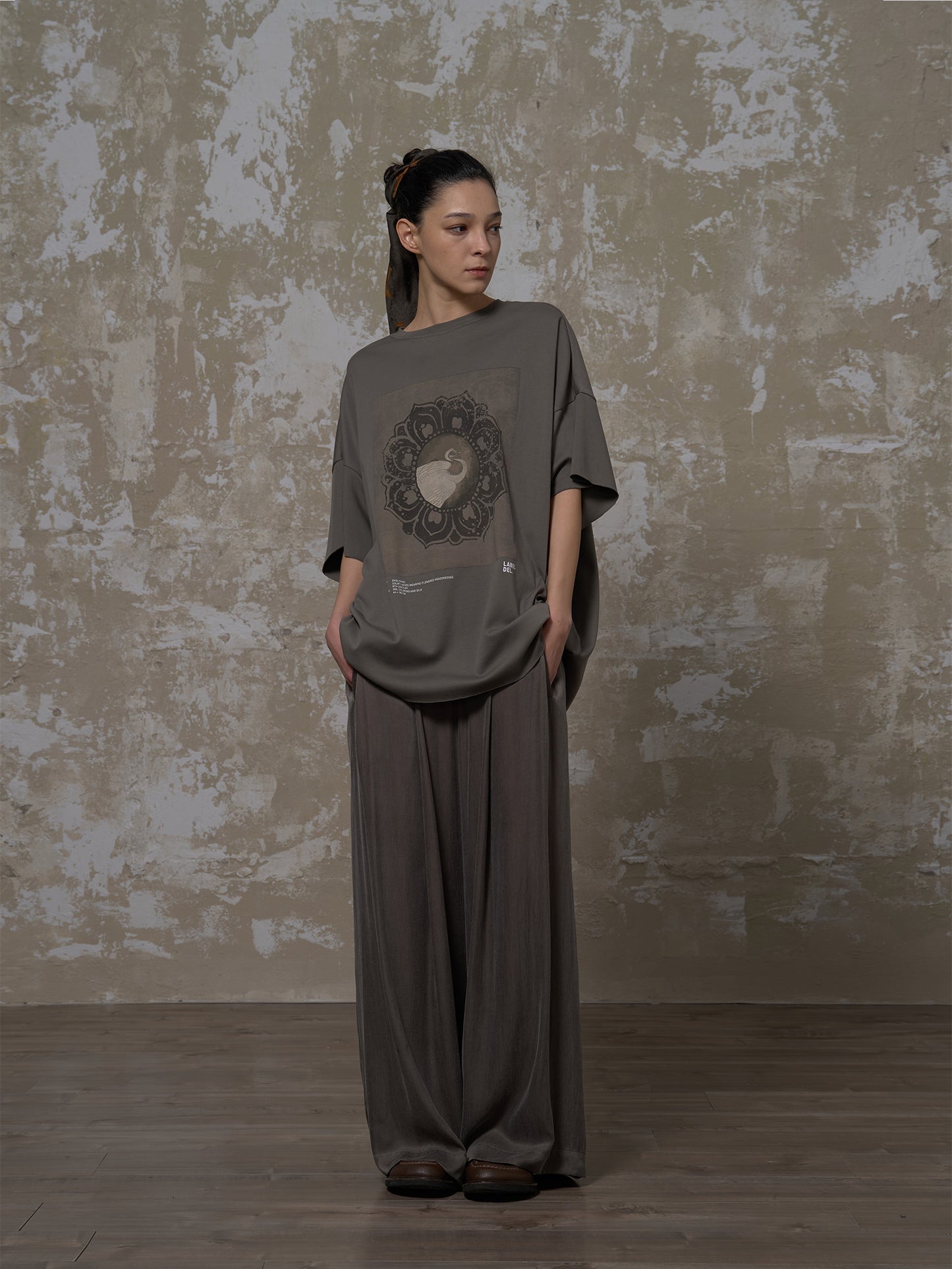 LABELDEL 25SS簪花仕女图印花T恤  仙鹤1