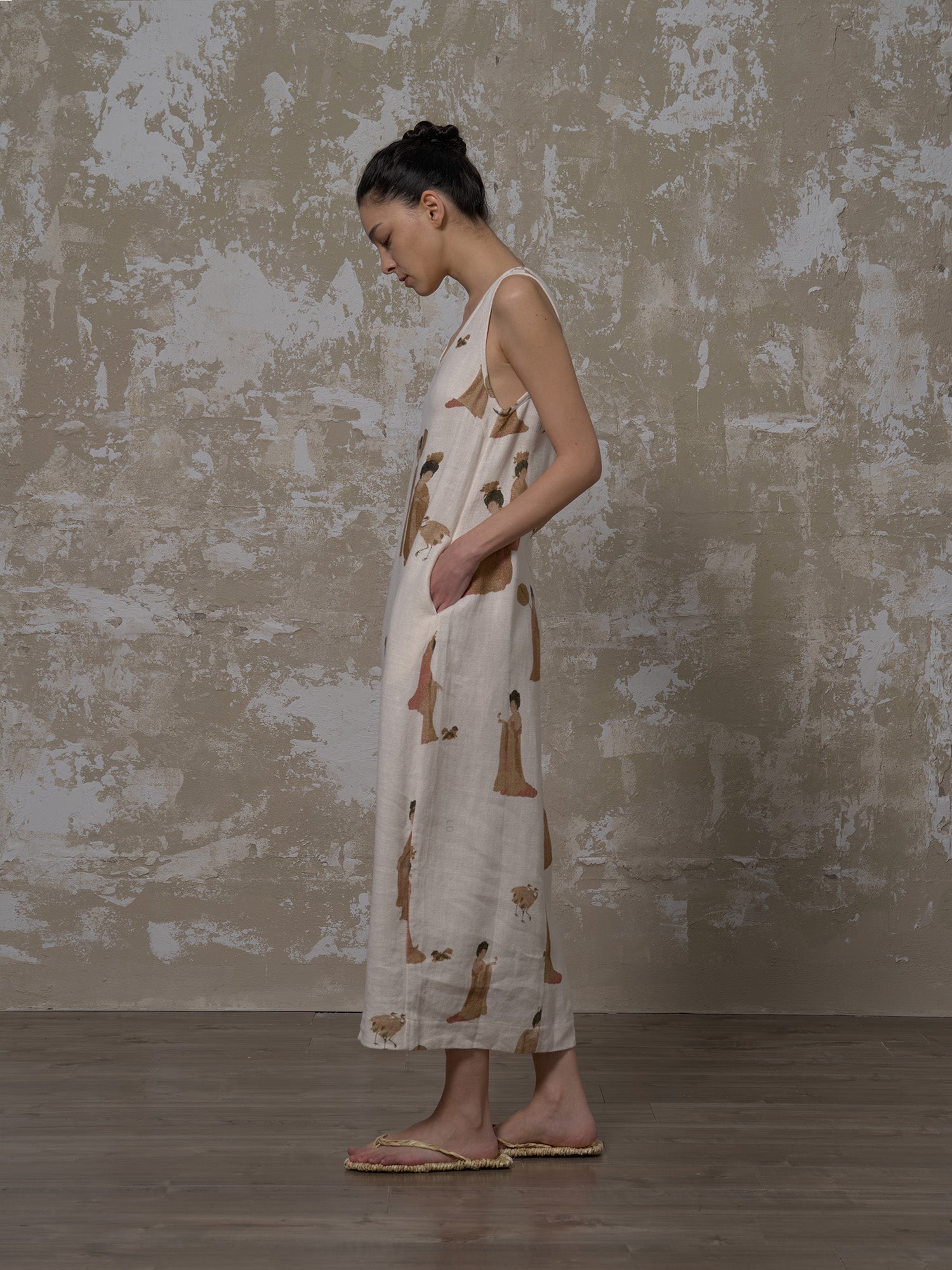 LABELDEL 25SS簪花仕女图白麻印花连衣裙2