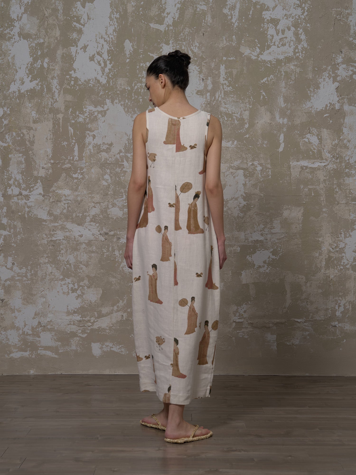 LABELDEL 25SS簪花仕女图白麻印花连衣裙3