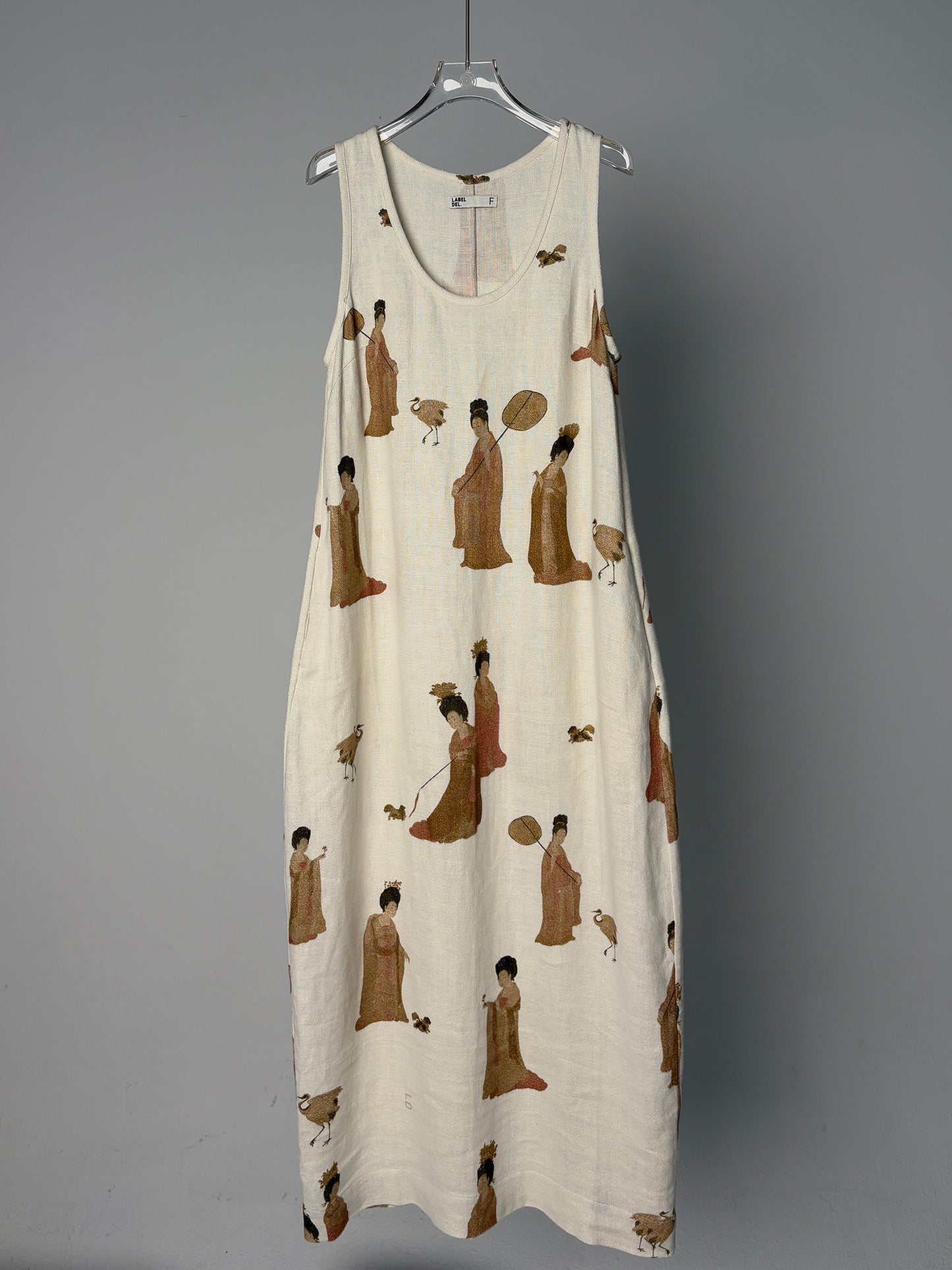 LABELDEL 25SS簪花仕女图白麻印花连衣裙白底图